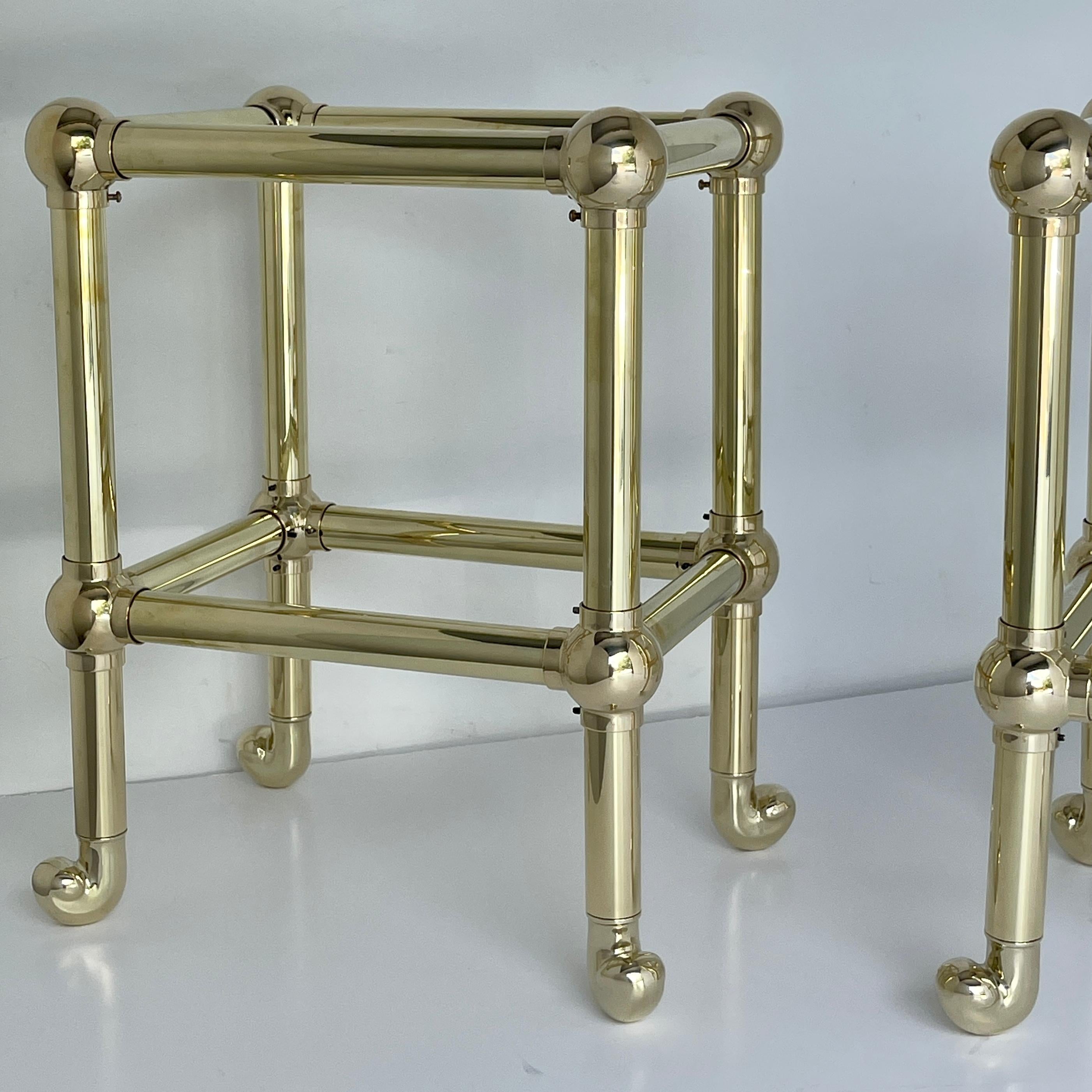 American Pair of Mid-Century Brass Tubular Side Table Bases For Sale