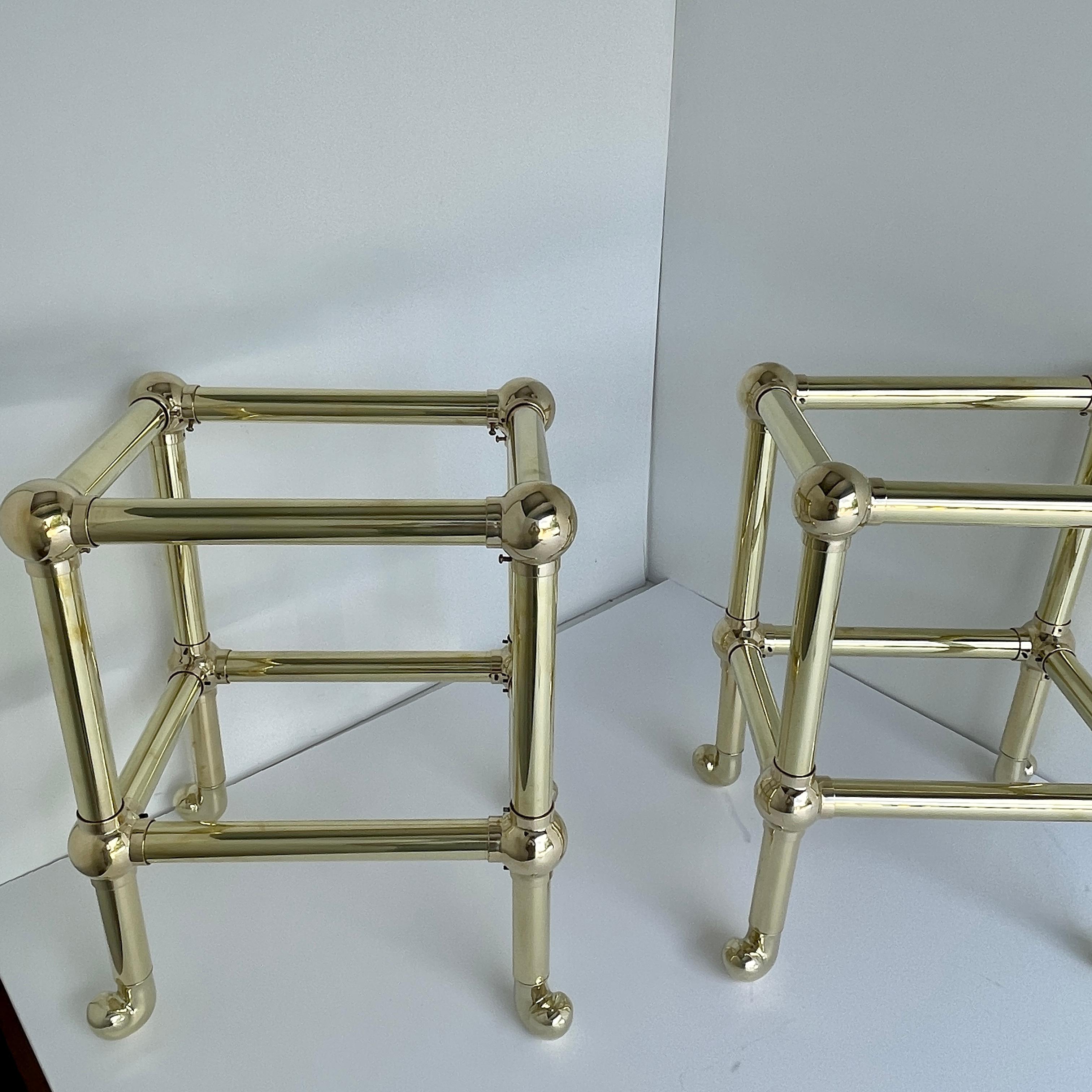Hand-Crafted Pair of Mid-Century Brass Tubular Side Table Bases For Sale