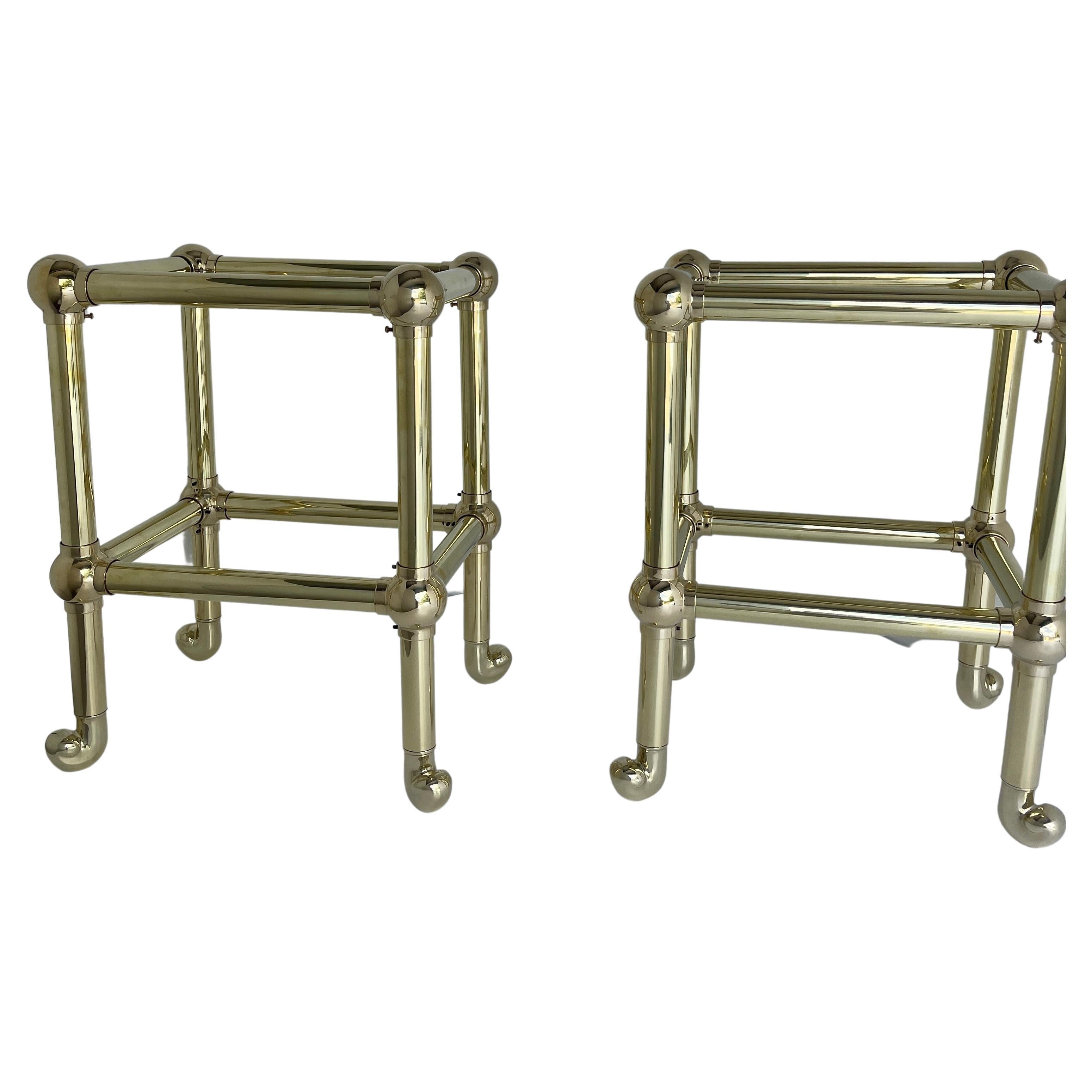 Pair of Mid-Century Brass Tubular Side Table Bases