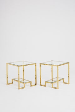 Pair of Midcentury Brass Two-Tiered Side Tables