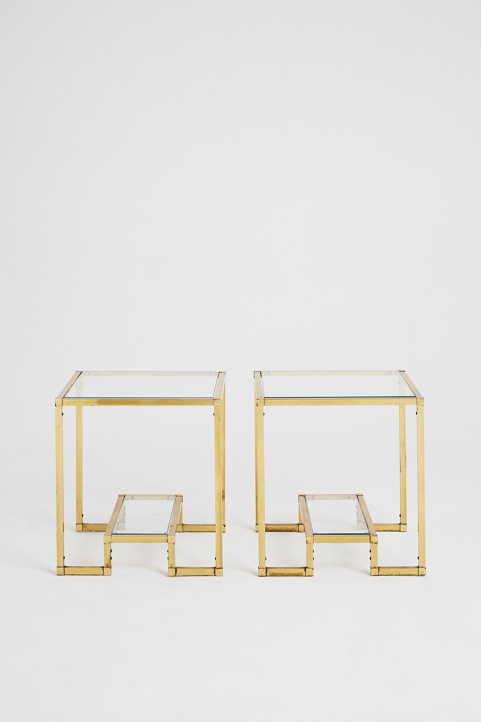Mid-Century Modern Pair of Midcentury Brass Two-Tiered Side Tables