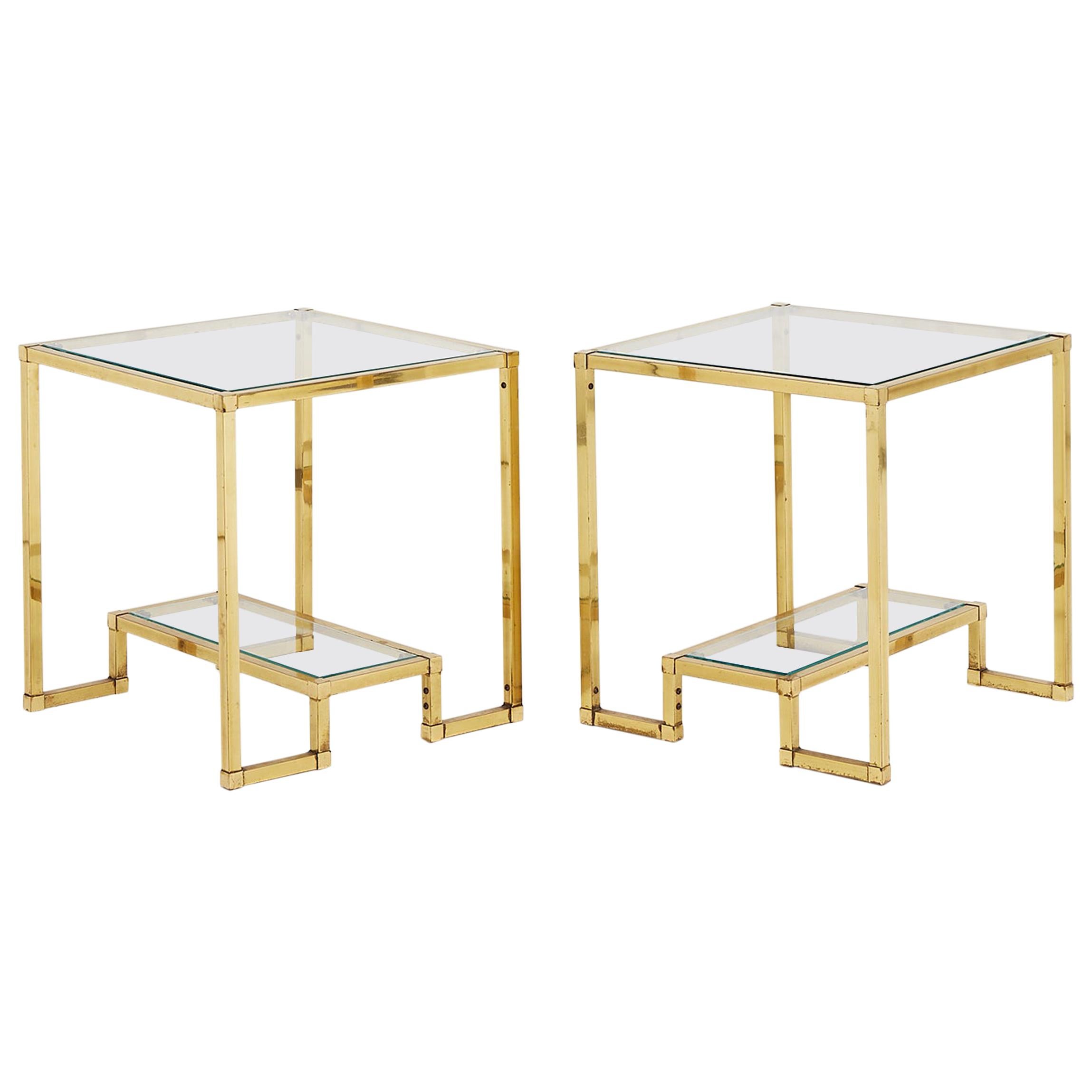 Pair of Midcentury Brass Two-Tiered Side Tables