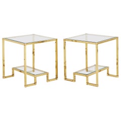 Pair of Midcentury Brass Two-Tiered Side Tables