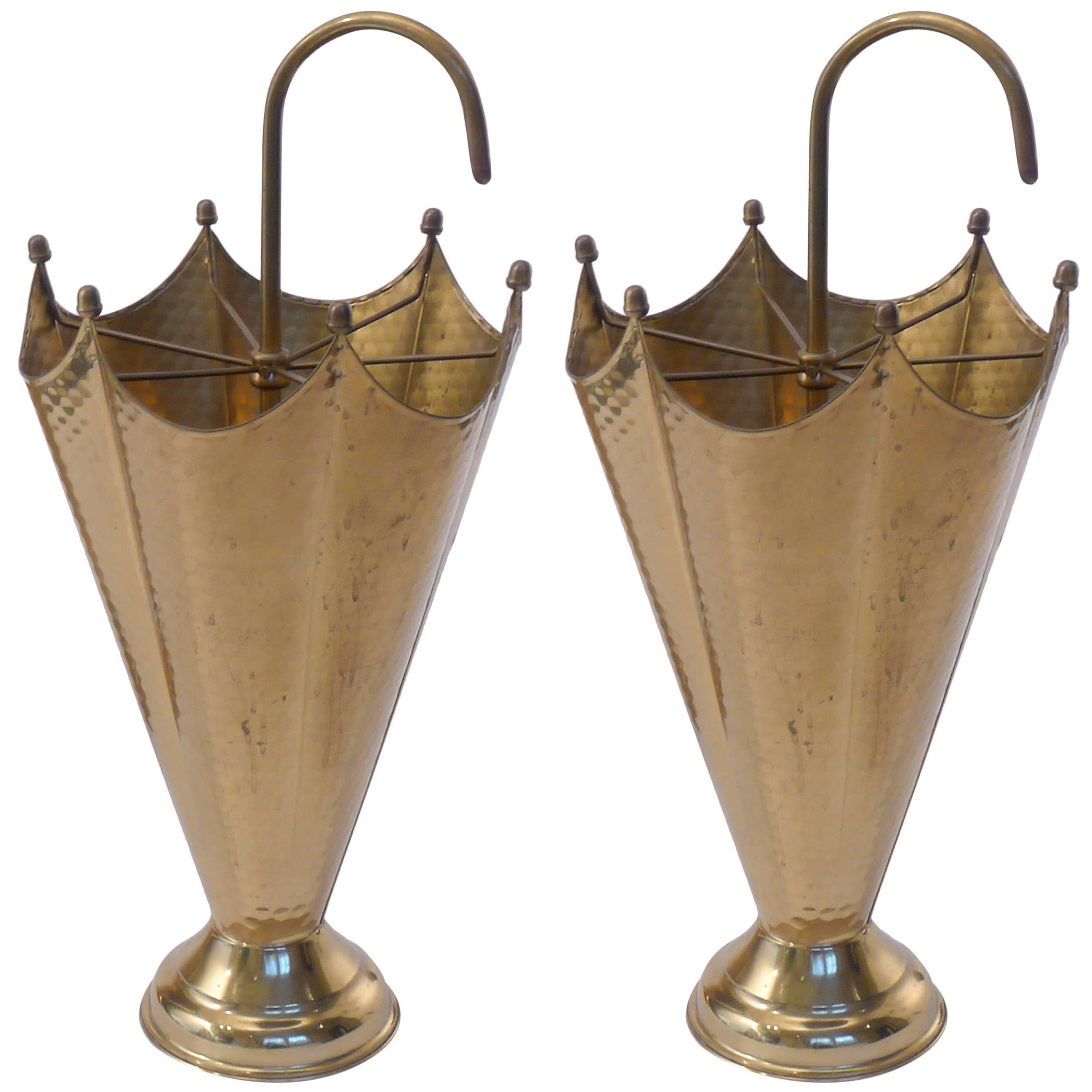 Pair of Mid-Century Brass Umbrella Stands For Sale