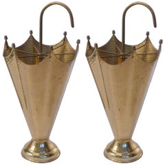 Vintage Pair of Mid-Century Brass Umbrella Stands