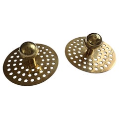 Pair of Mid-Century Brass Wall Coat Racks, Hooks, Door Handles, 1970s