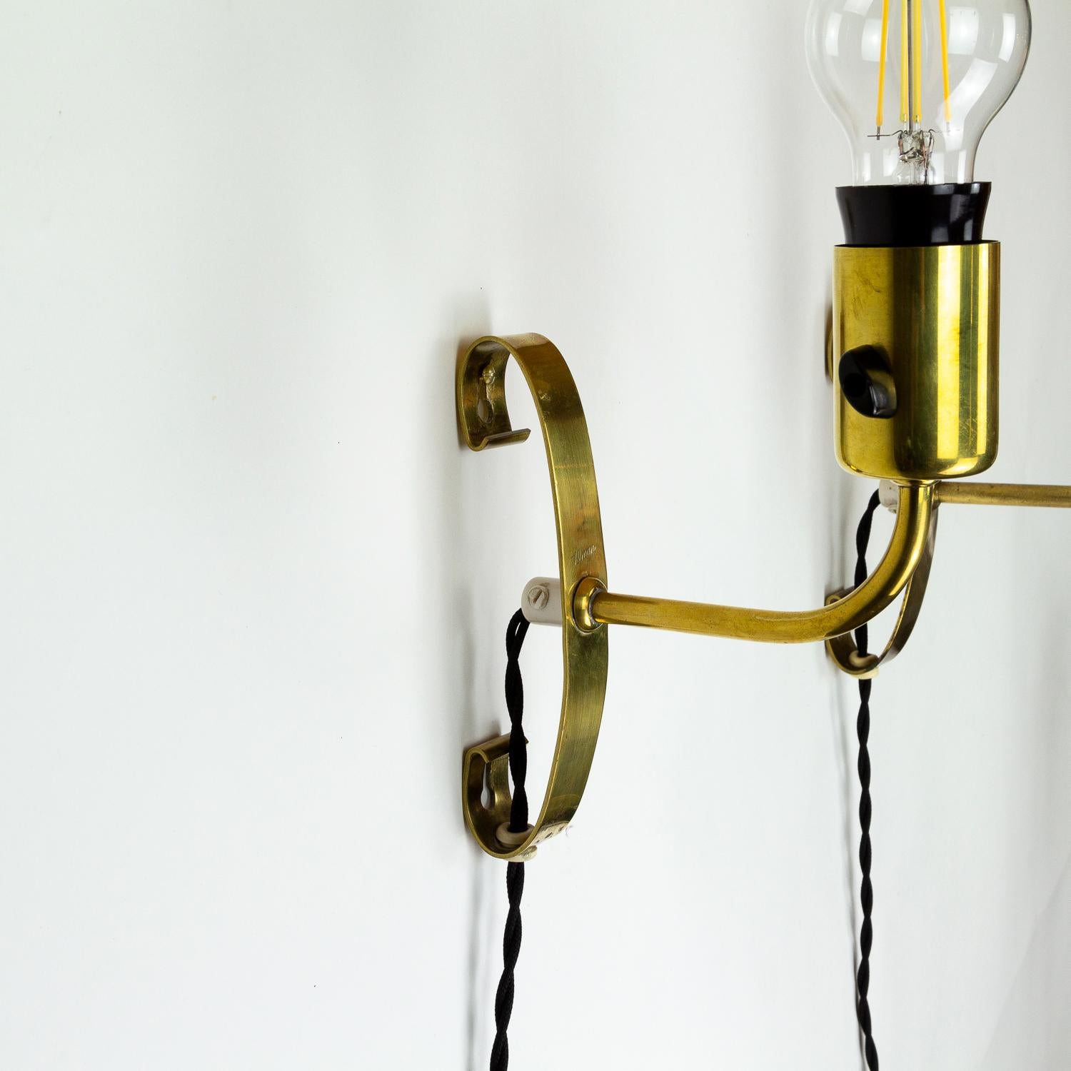 Pair of Midcentury Brass Wall Lights, Maria Lindemann, Idman Oy, Finland, 1950s For Sale 2