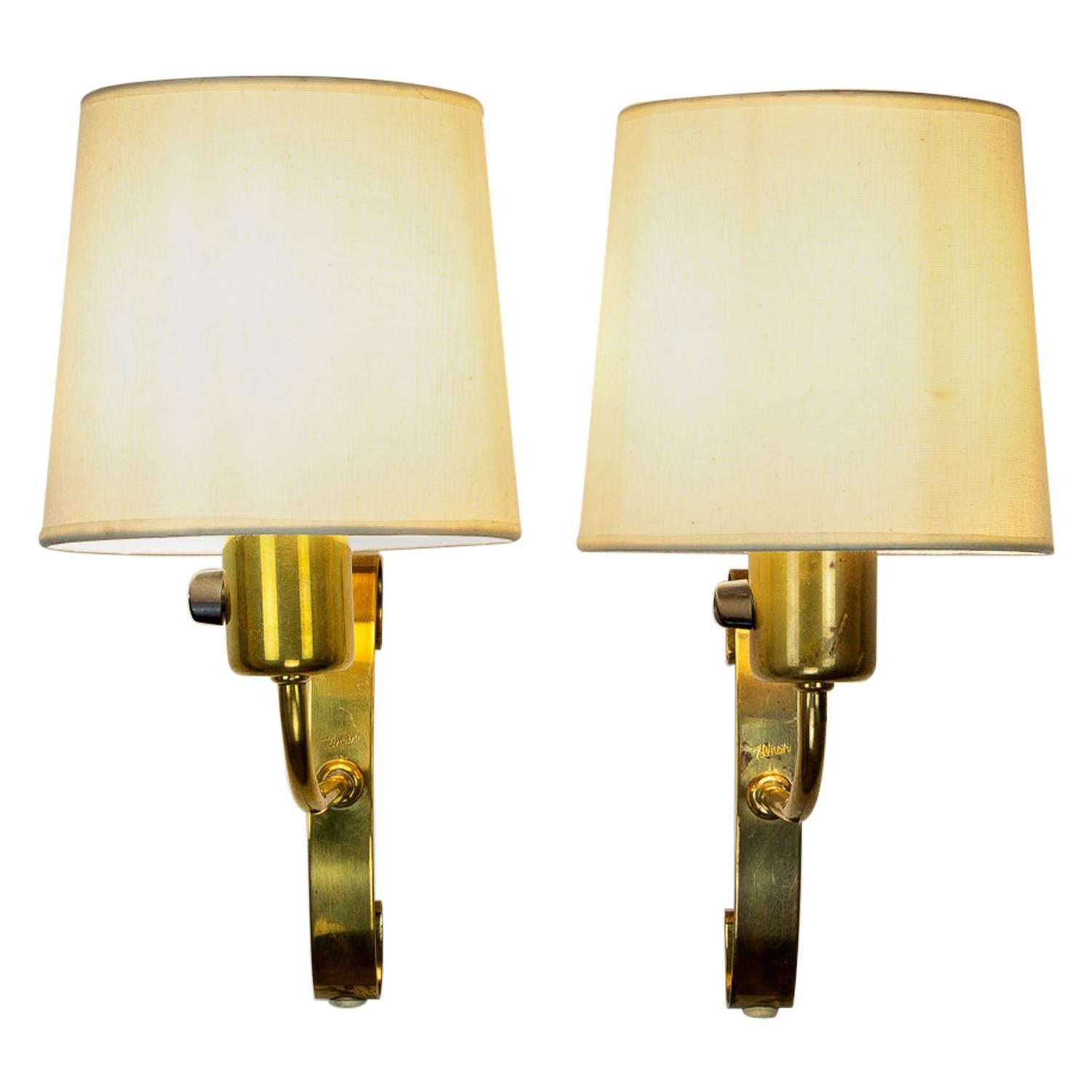 Pair of Midcentury Brass Wall Lights, Maria Lindemann, Idman Oy, Finland, 1950s For Sale