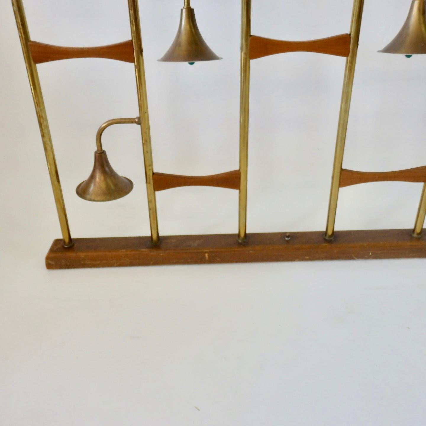 Pair of Midcentury Brass with Walnut Spring Loaded Light Up Room Dividers 3