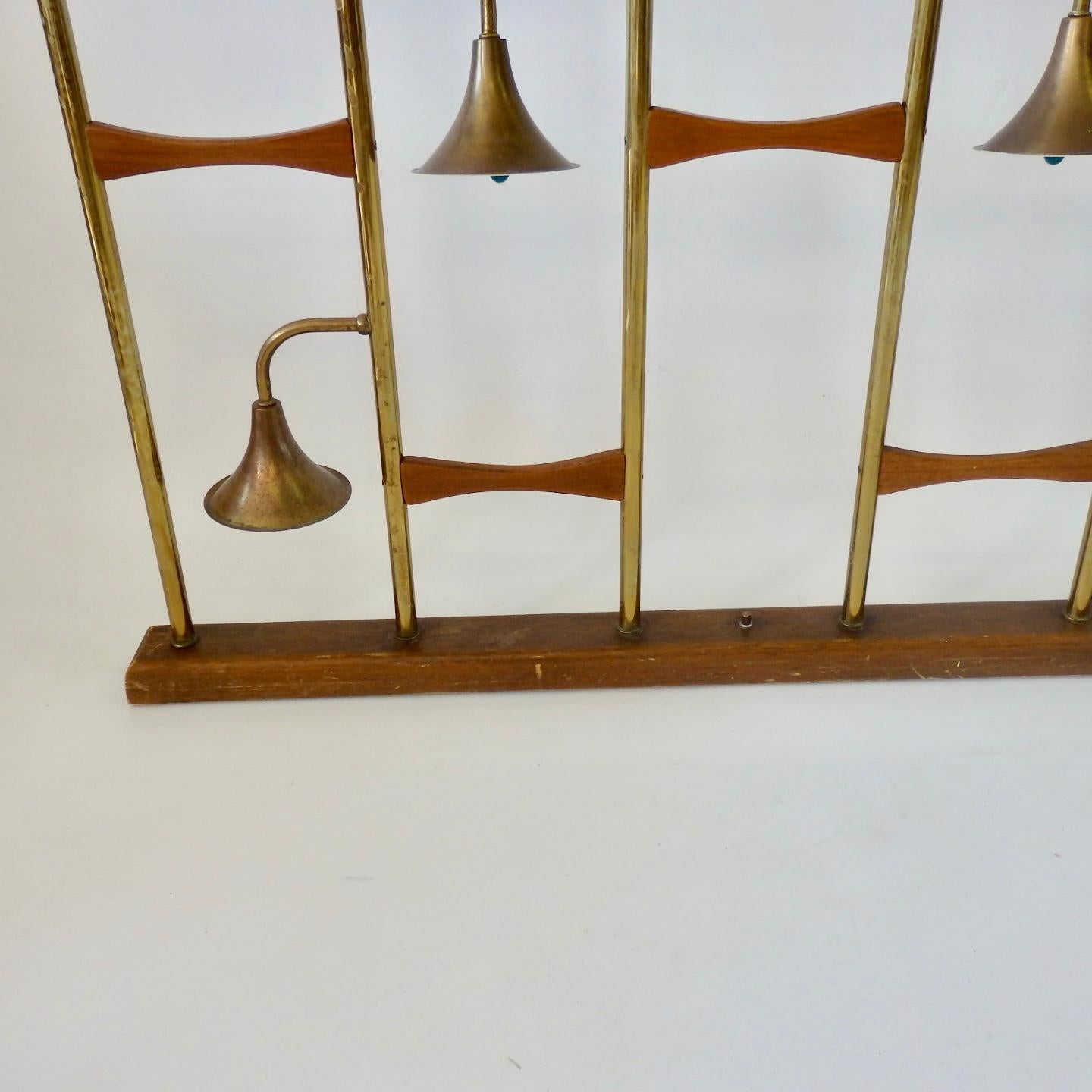 Pair of Midcentury Brass with Walnut Spring Loaded Light Up Room Dividers 4