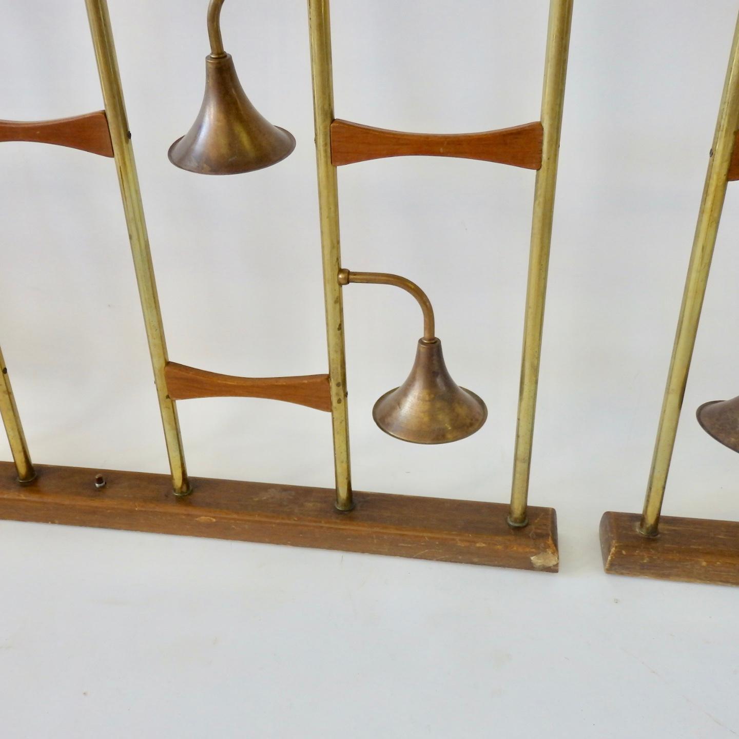 Pair of Midcentury Brass with Walnut Spring Loaded Light Up Room Dividers 1