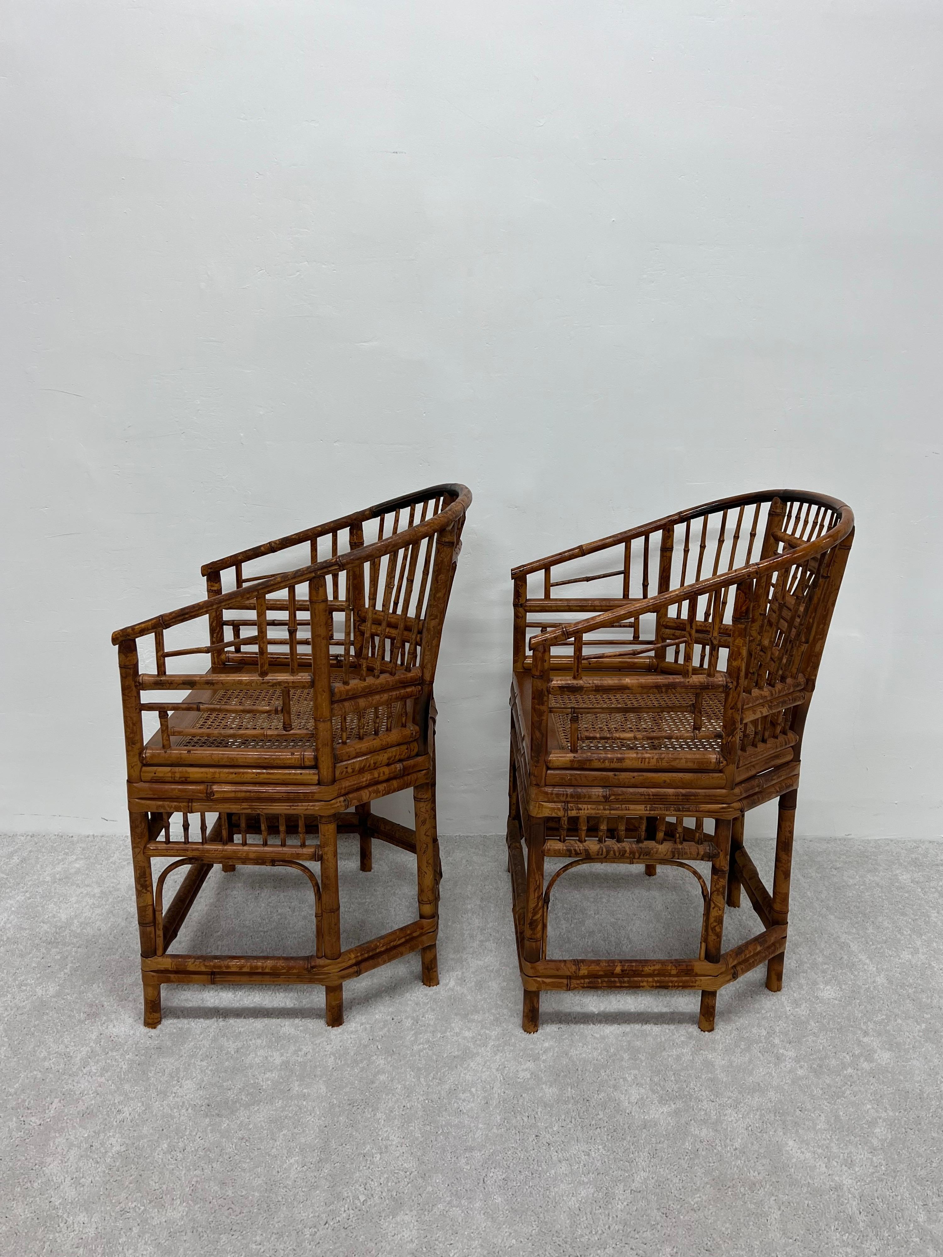20th Century Pair of Mid-Century Brighton Pavilion Dining or Side Chairs with Tortoise Style 