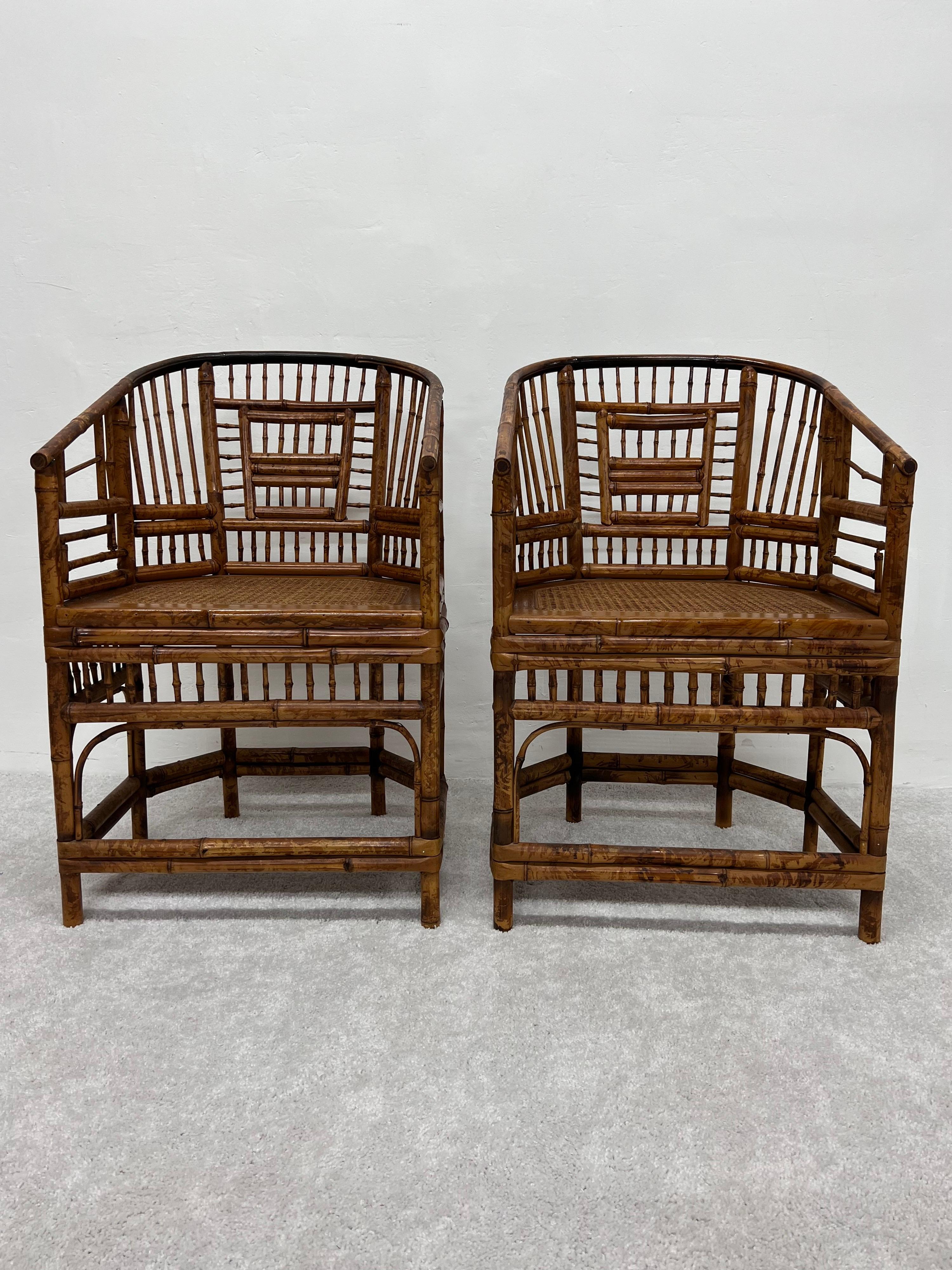 Bamboo Pair of Mid-Century Brighton Pavilion Dining or Side Chairs with Tortoise Style 