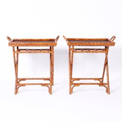Pair of Midcentury British Colonial Style Bamboo Tray Tables