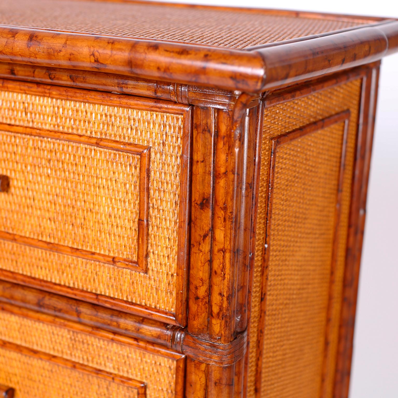 Philippine Pair of Midcentury British Colonial Style Faux Bamboo and Grasscloth Chests