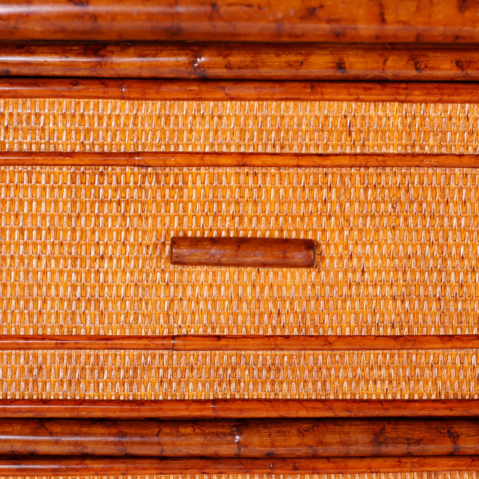 20th Century Pair of Midcentury British Colonial Style Faux Bamboo and Grasscloth Chests