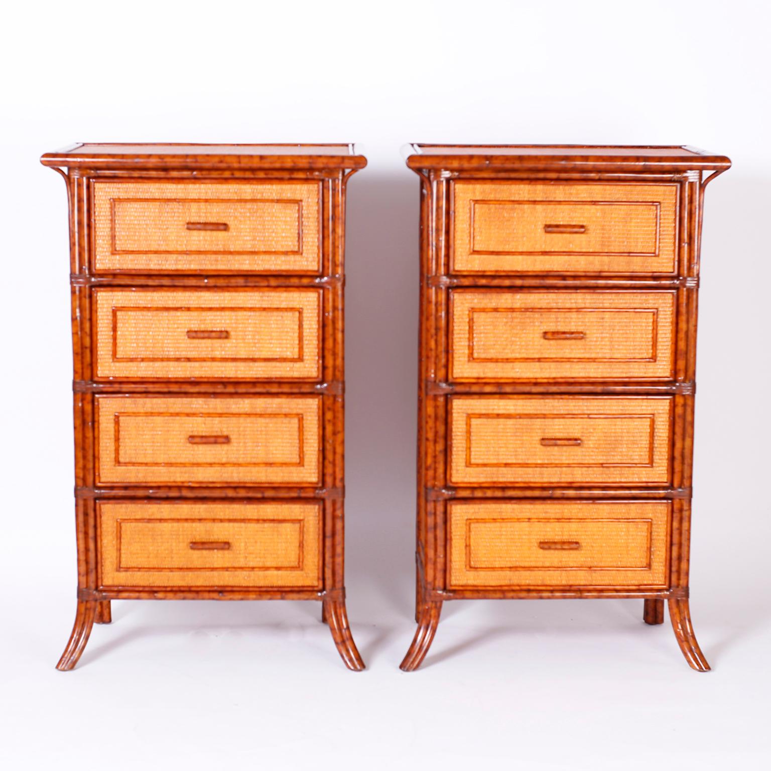 Pair of Midcentury British Colonial Style Faux Bamboo and Grasscloth Chests 3