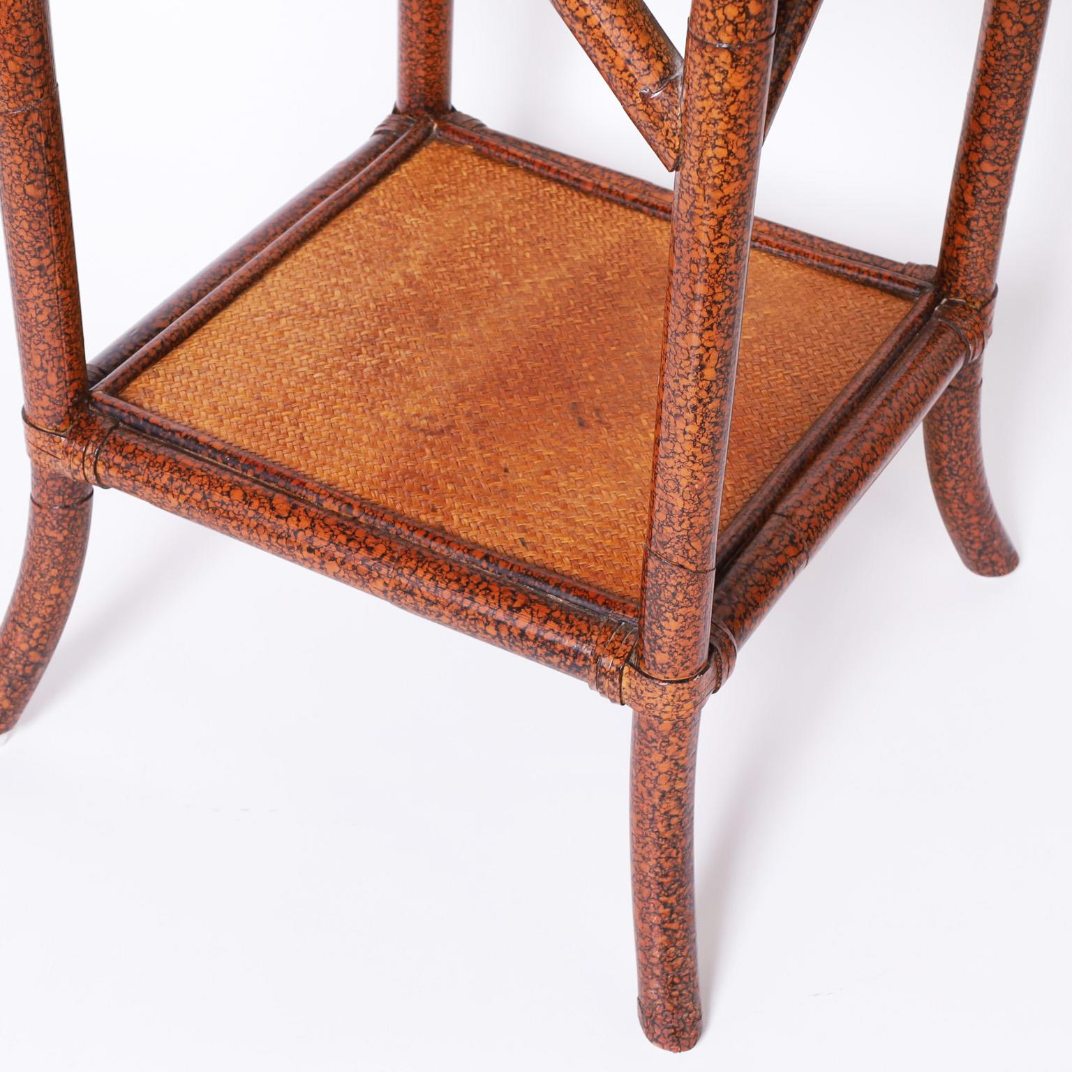Pair of Mid-Century British Colonial Style Faux Bamboo and Grasscloth Stands For Sale 1