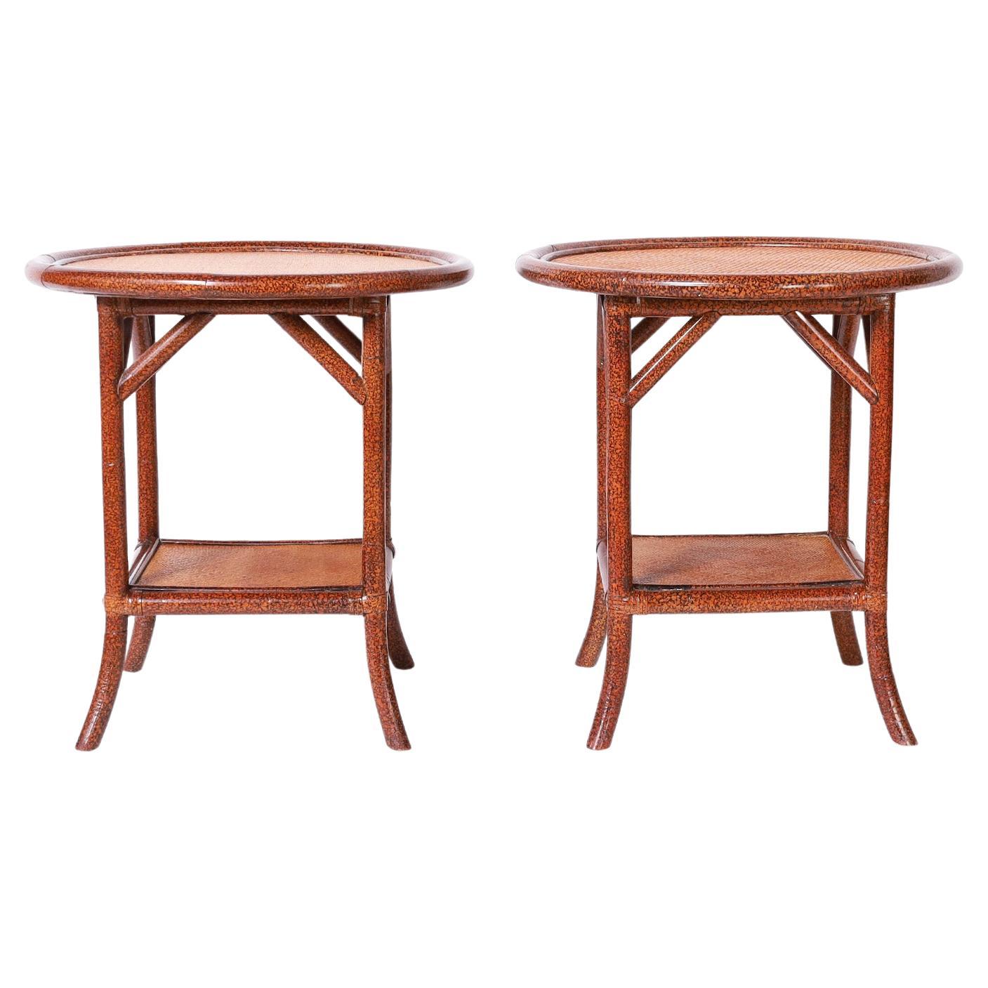 Pair of Mid-Century British Colonial Style Faux Bamboo and Grasscloth Stands