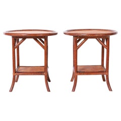 Pair of Mid-Century British Colonial Style Faux Bamboo and Grasscloth Stands