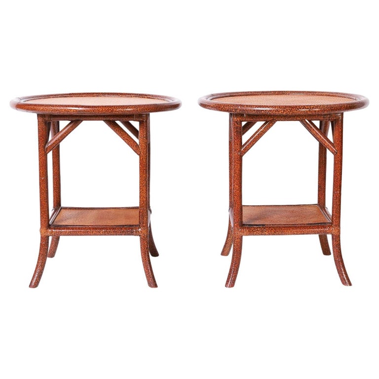 Pair of Mid-Century British Colonial Style Faux Bamboo and Grasscloth  Stands at 1stDibs