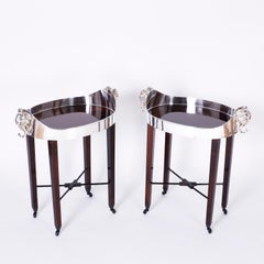 Pair of Midcentury British Colonial Tray Tables with Elephant Head Handles