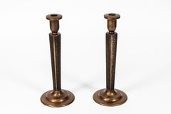 Pair of Midcentury Bronze 'Brutalist' Candlesticks