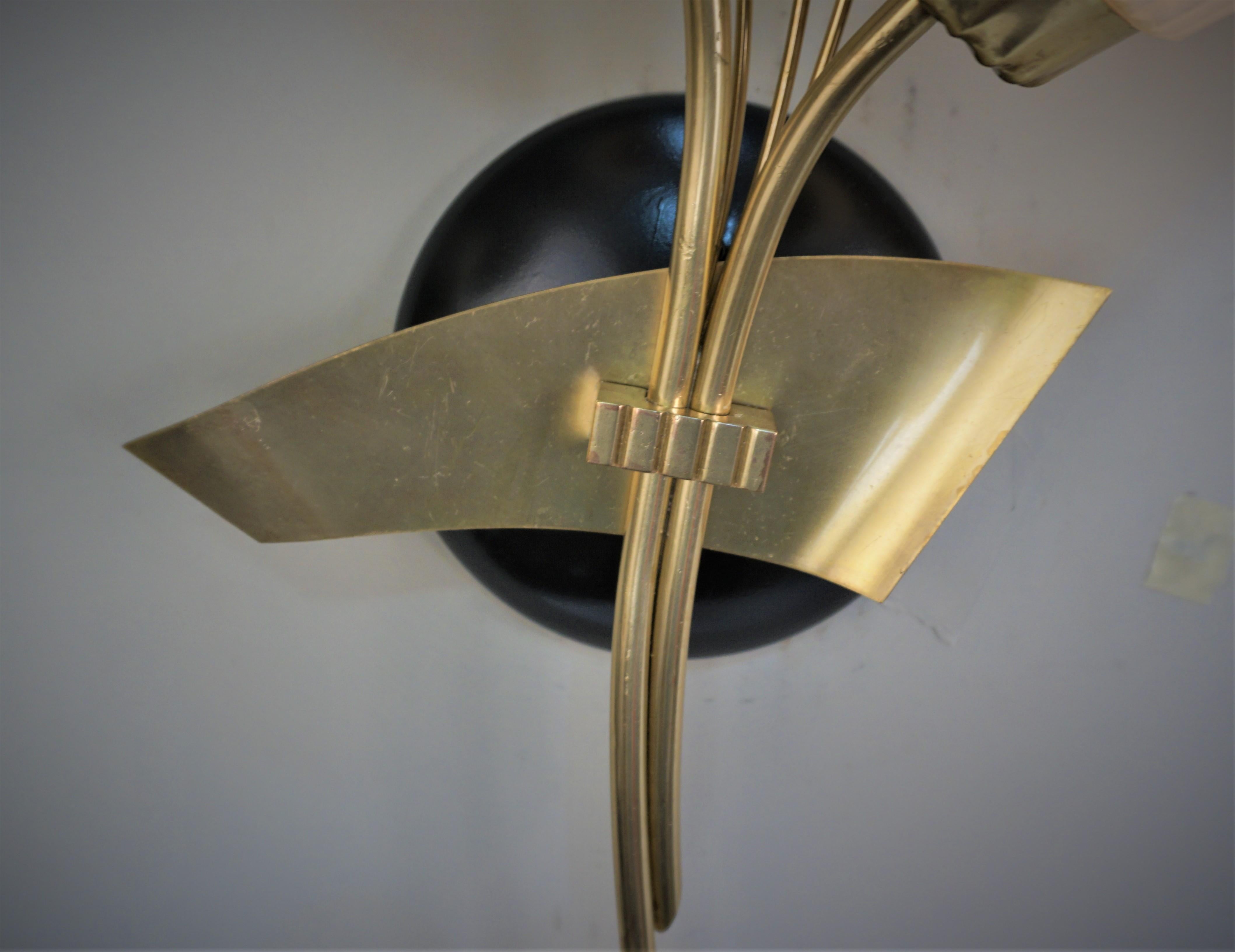 Pair of Mid Century Bronze, Glass Wall sconces In Good Condition For Sale In Fairfax, VA