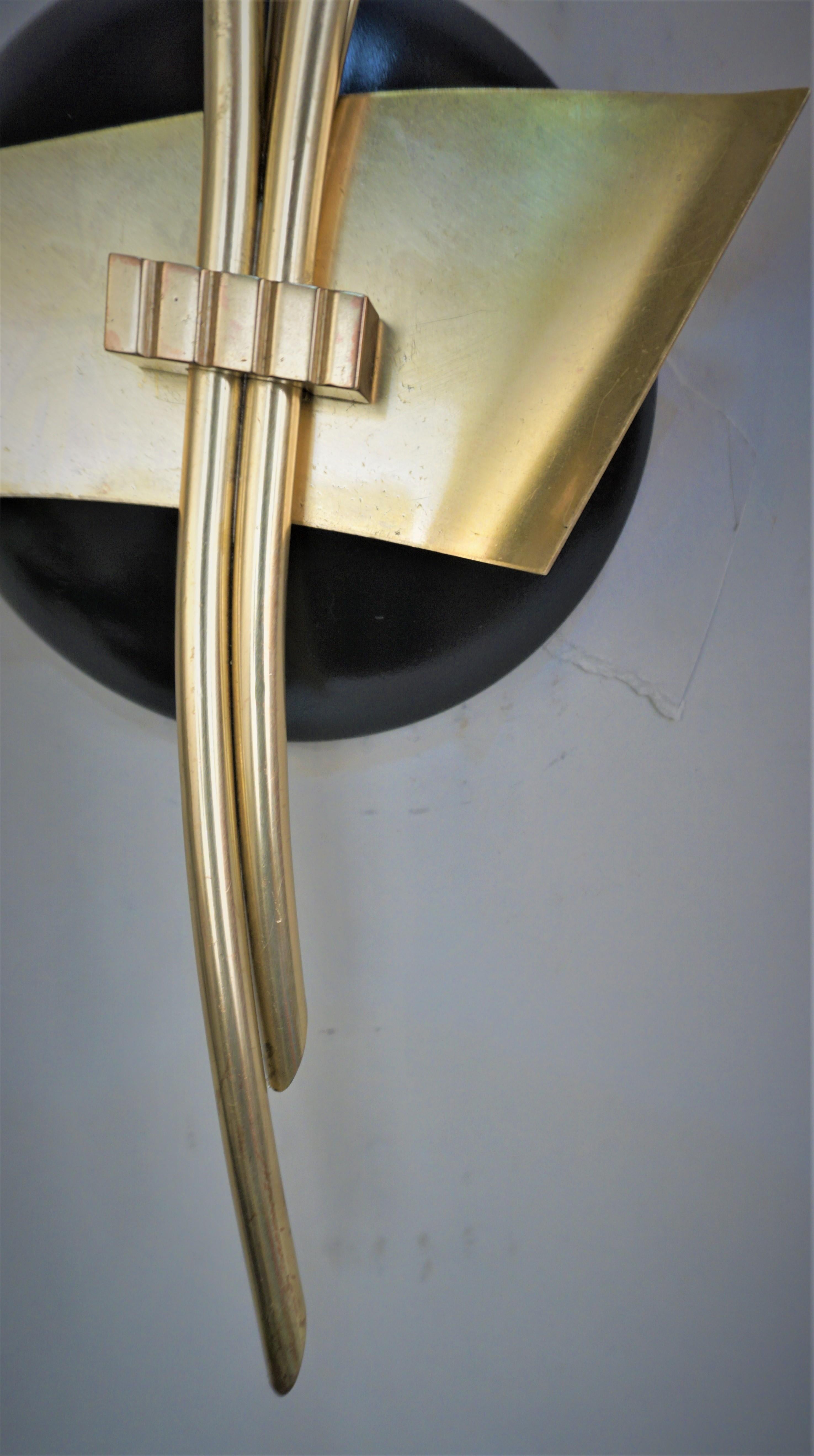 Mid-20th Century Pair of Mid Century Bronze, Glass Wall sconces For Sale