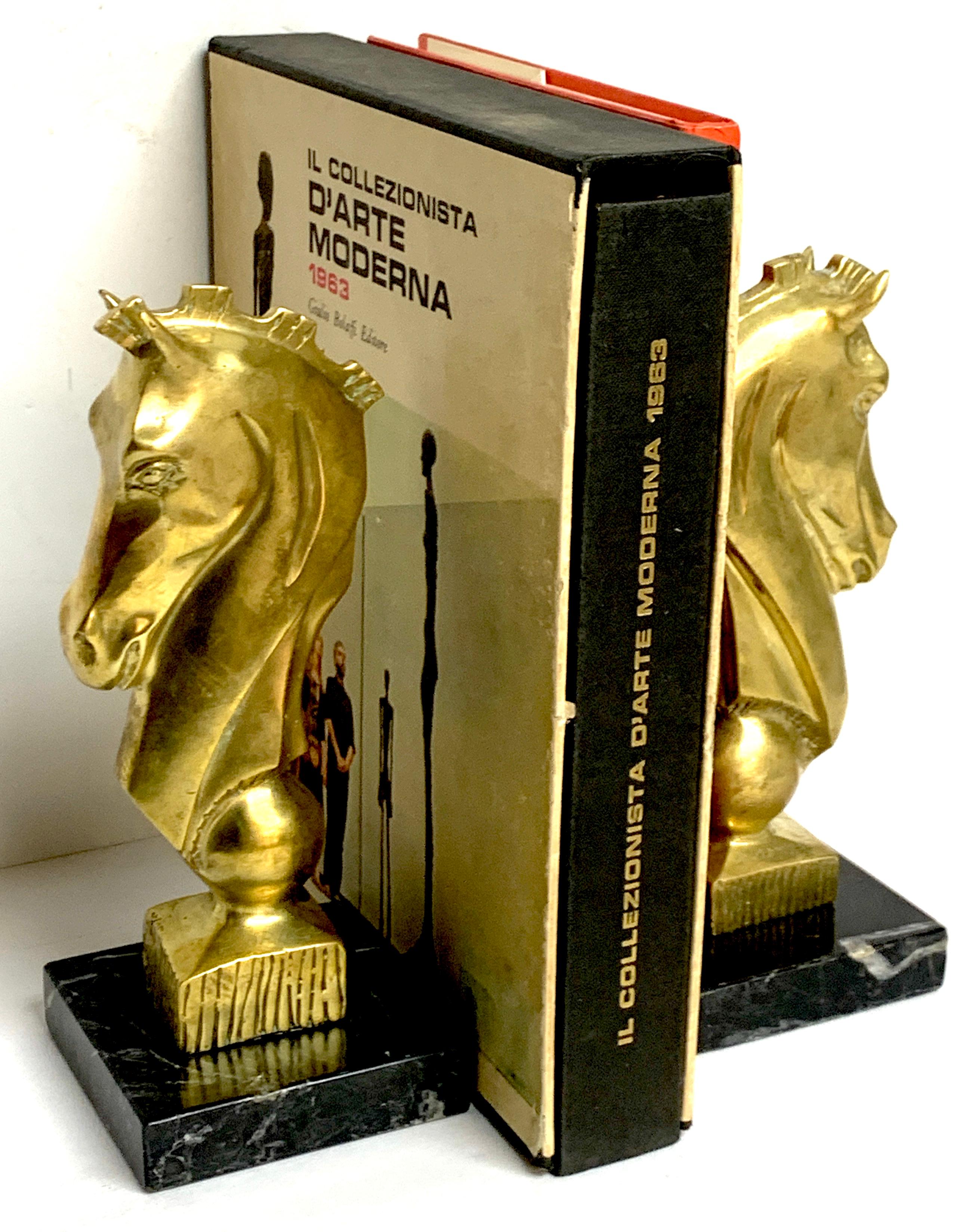 Mid-Century Modern Pair of Midcentury Bronze and Marble Horse Motif Bookends