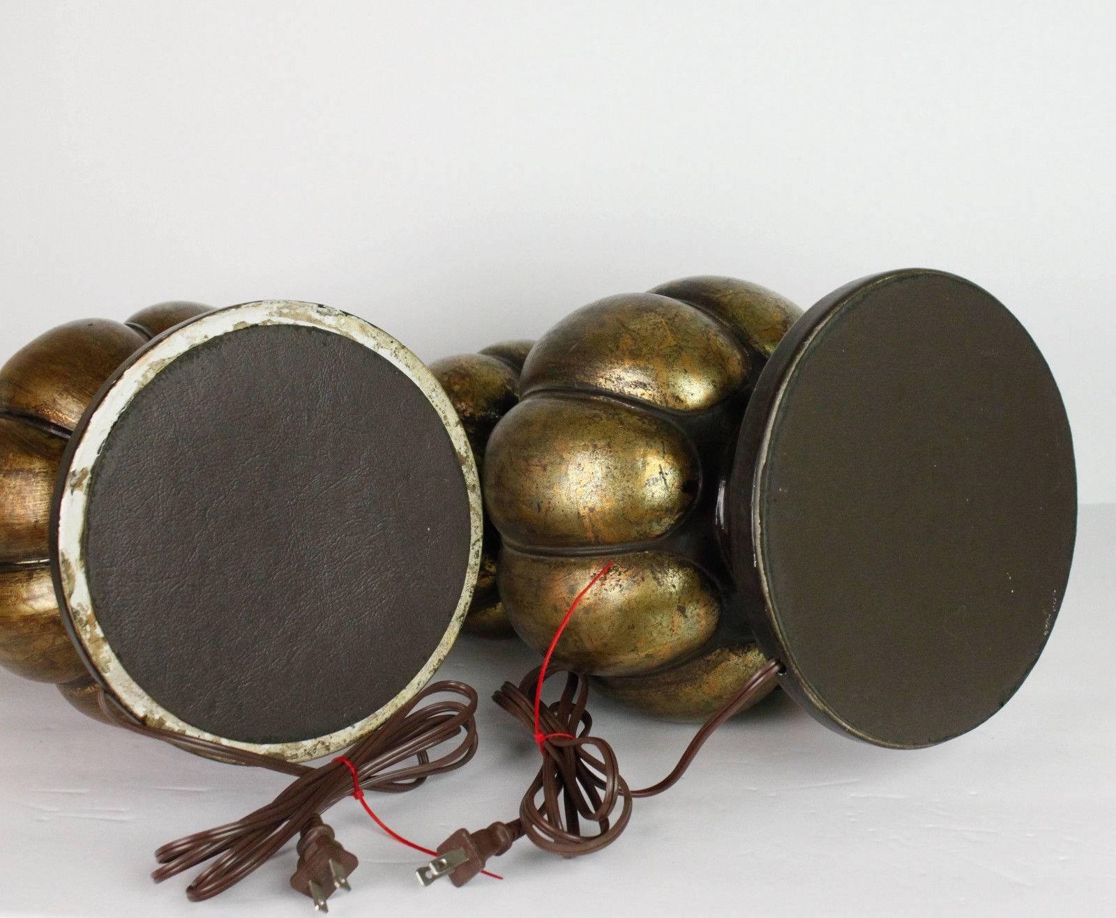 Pair of Midcentury Bronze Patina Gourd Lamps For Sale 5