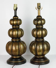 Pair of Midcentury Bronze Patina Gourd Lamps