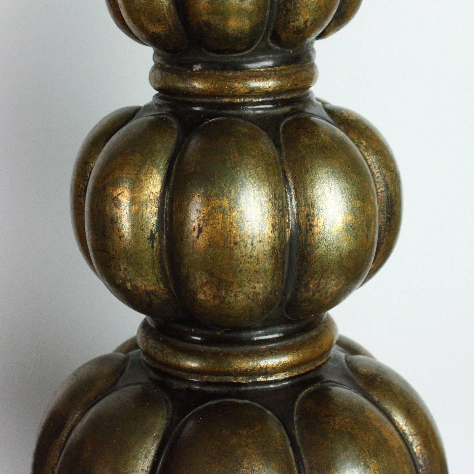 Pair of Midcentury Bronze Patina Gourd Lamps For Sale 2