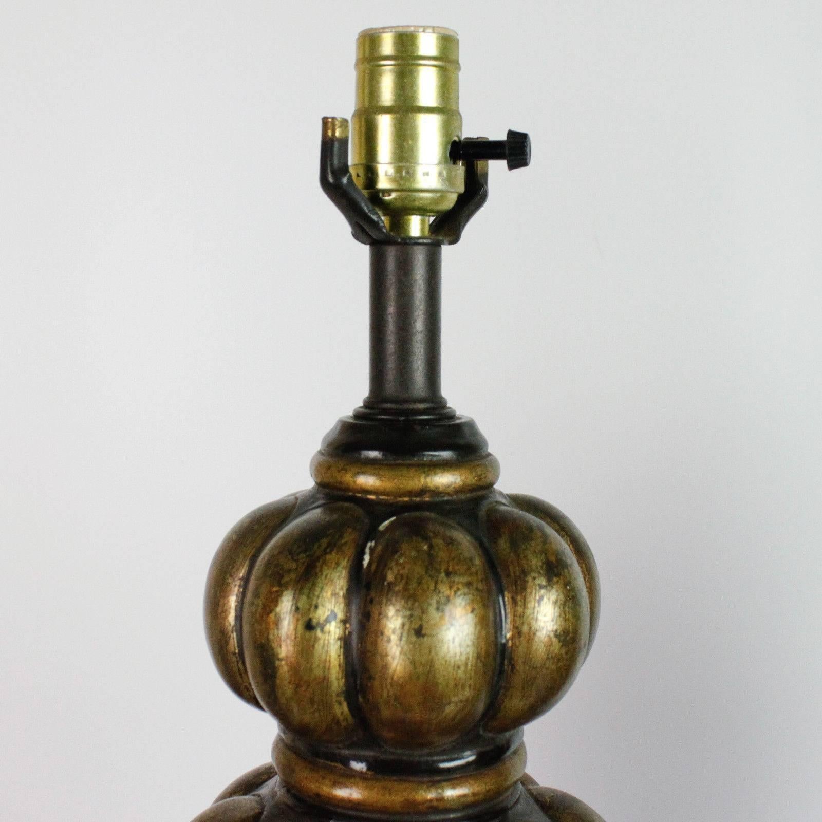 Pair of Midcentury Bronze Patina Gourd Lamps For Sale 3