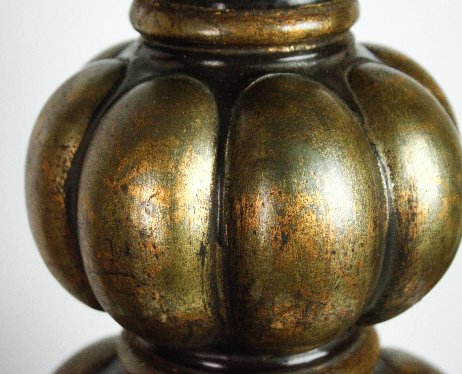 Pair of Midcentury Bronze Patina Gourd Lamps For Sale 4