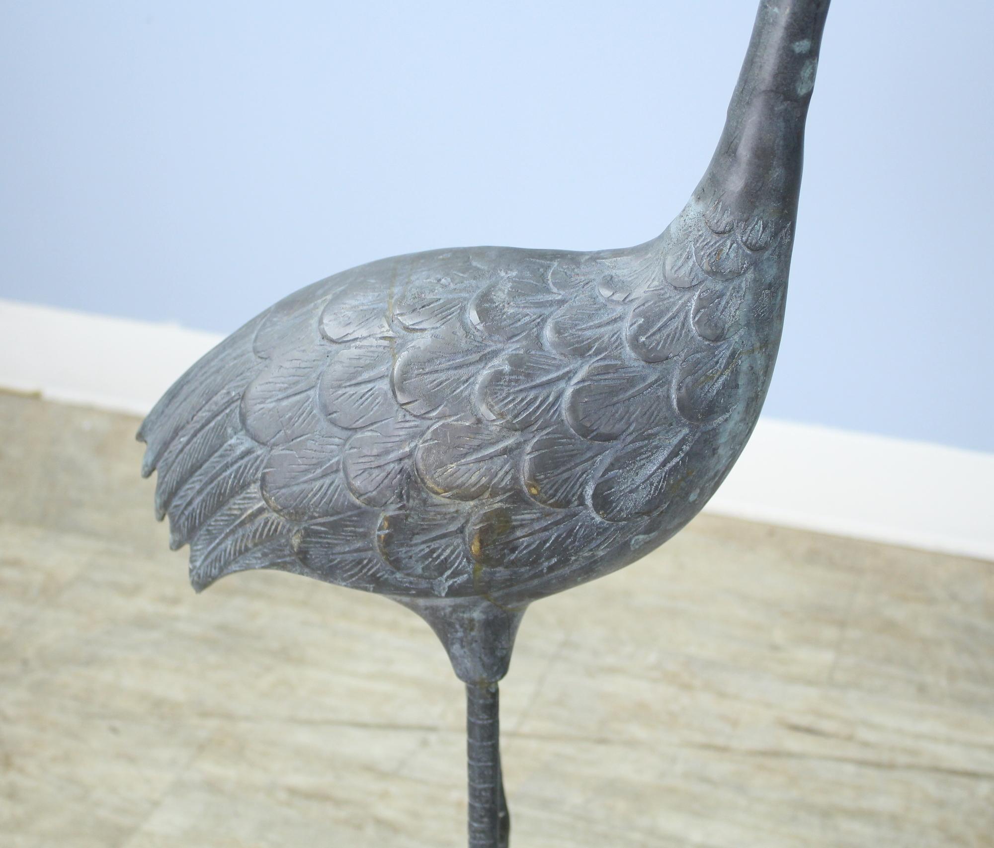 English Pair of Midcentury Bronze Storks with Verdigris Patina For Sale
