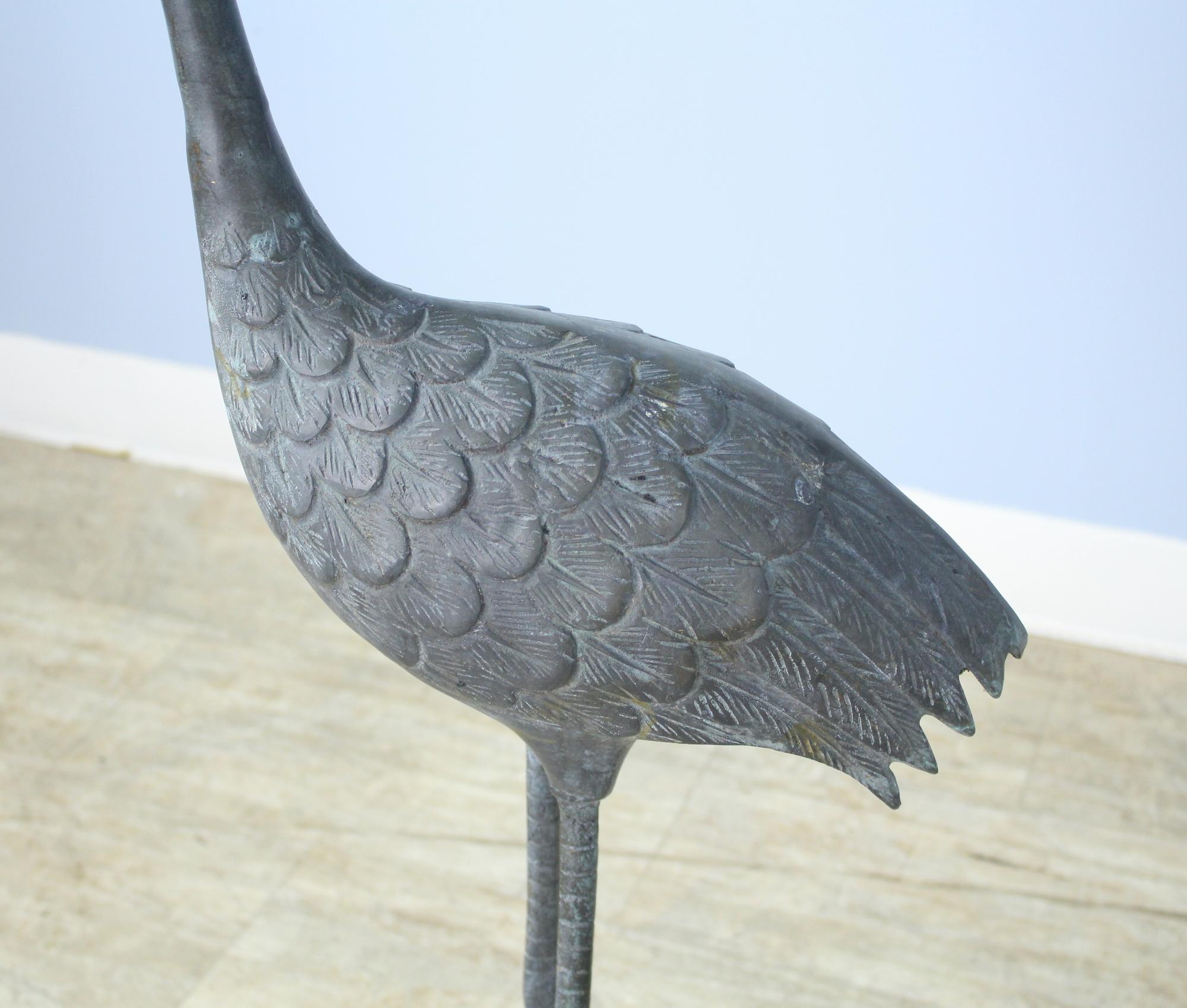 Pair of Midcentury Bronze Storks with Verdigris Patina In Good Condition For Sale In Port Chester, NY