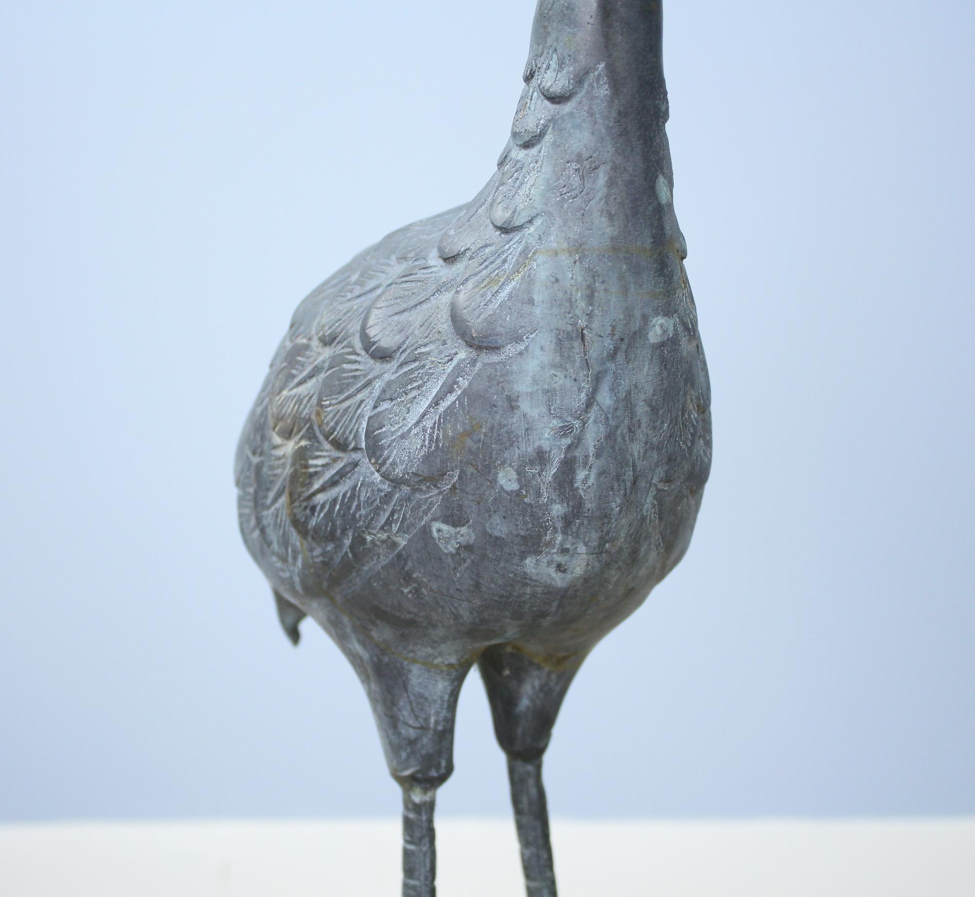 Pair of Midcentury Bronze Storks with Verdigris Patina For Sale 1