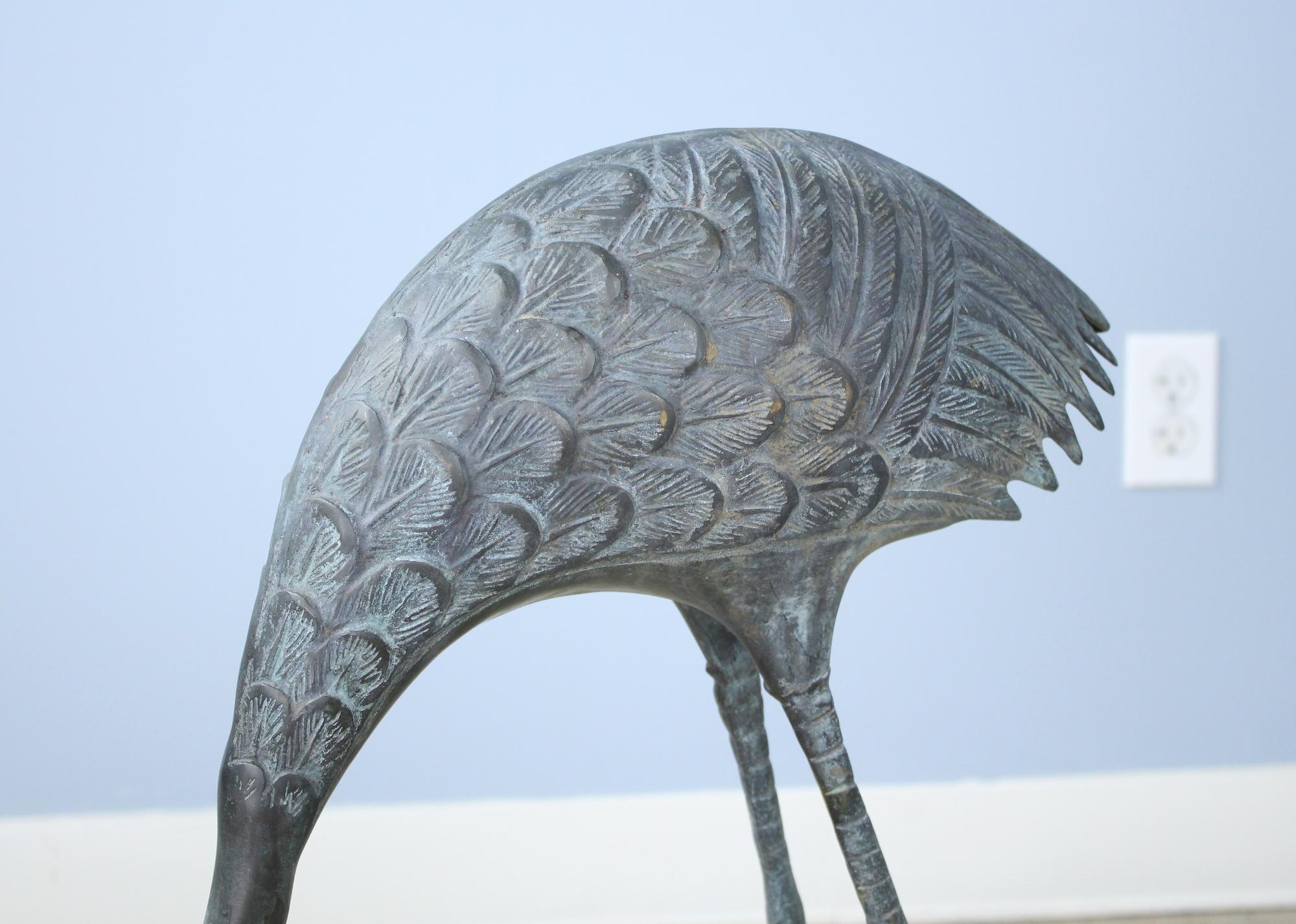 Pair of Midcentury Bronze Storks with Verdigris Patina For Sale 3