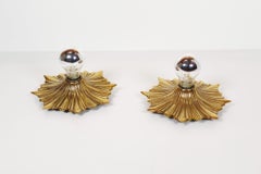Mid-Century Bronze Sunburst Wall Sconces or Flush Mounts, Germany, 1950s