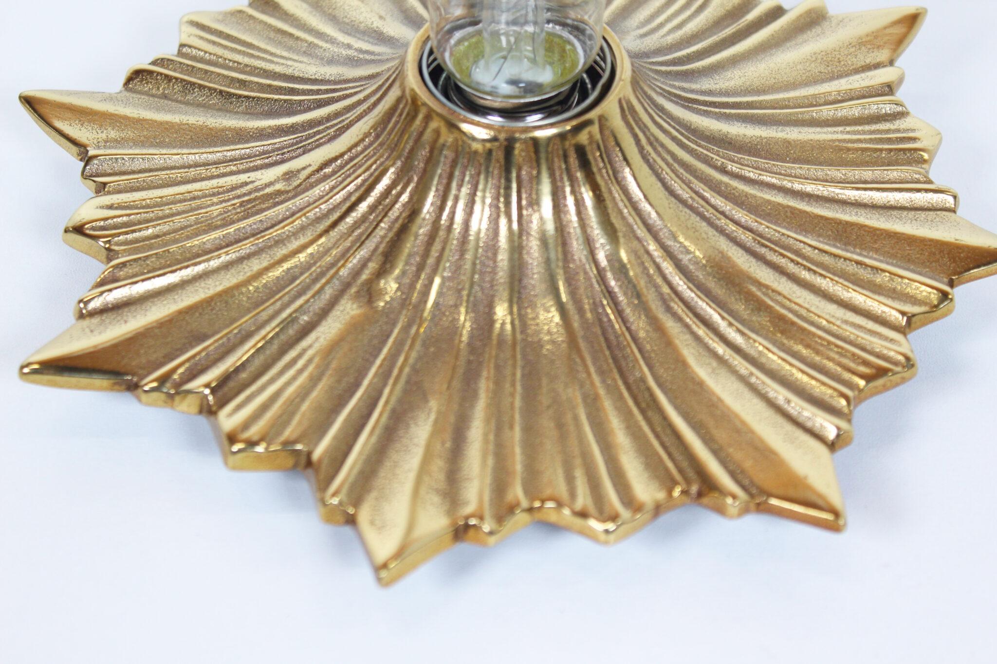 Tedesco Pair of Mid-Century Bronze Sunburst Wall Lights or Flush Mounts, c 1950s in vendita