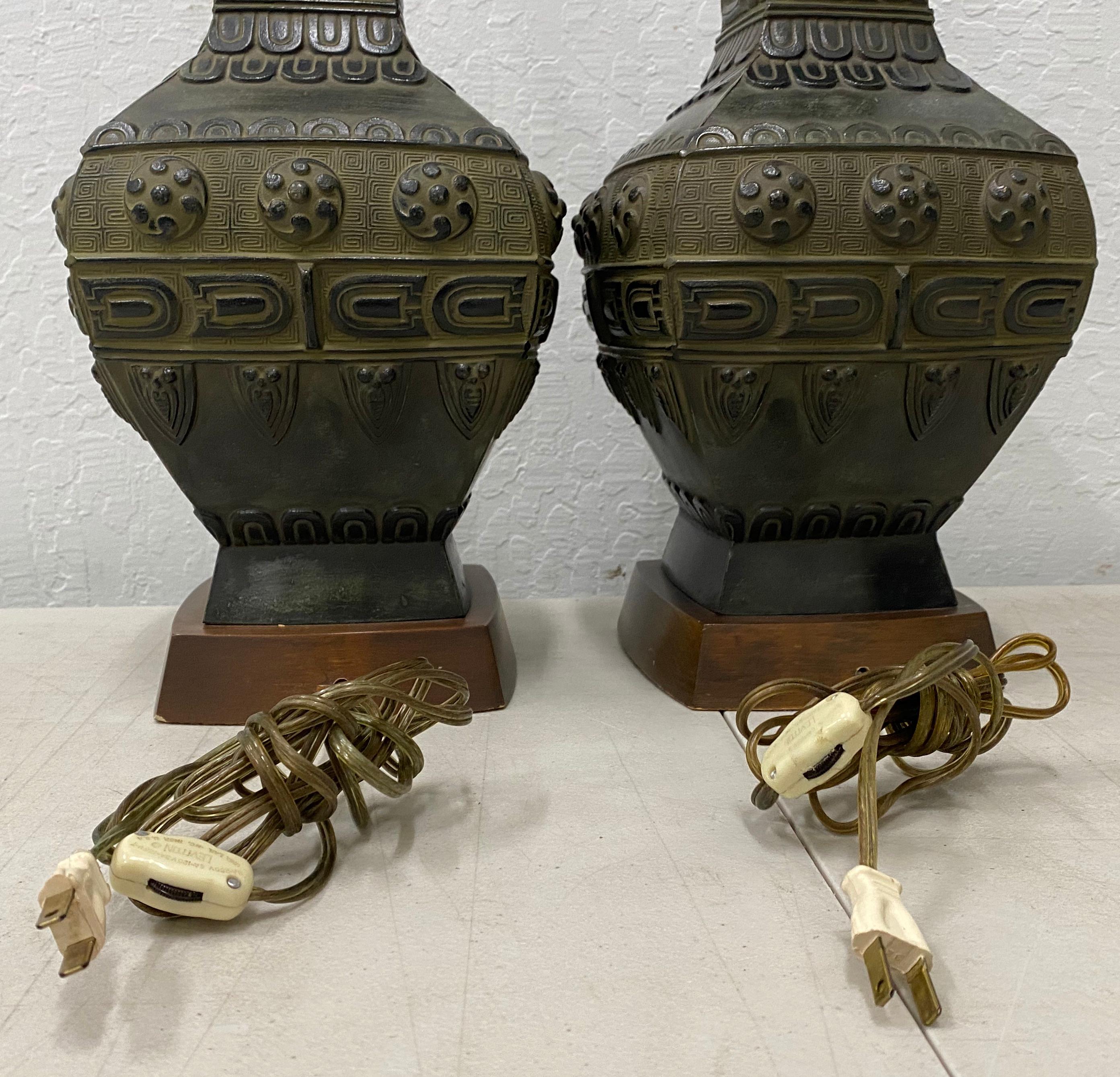 20th Century Pair of Midcentury Bronze Urn Lamps by Marbro, circa 1950