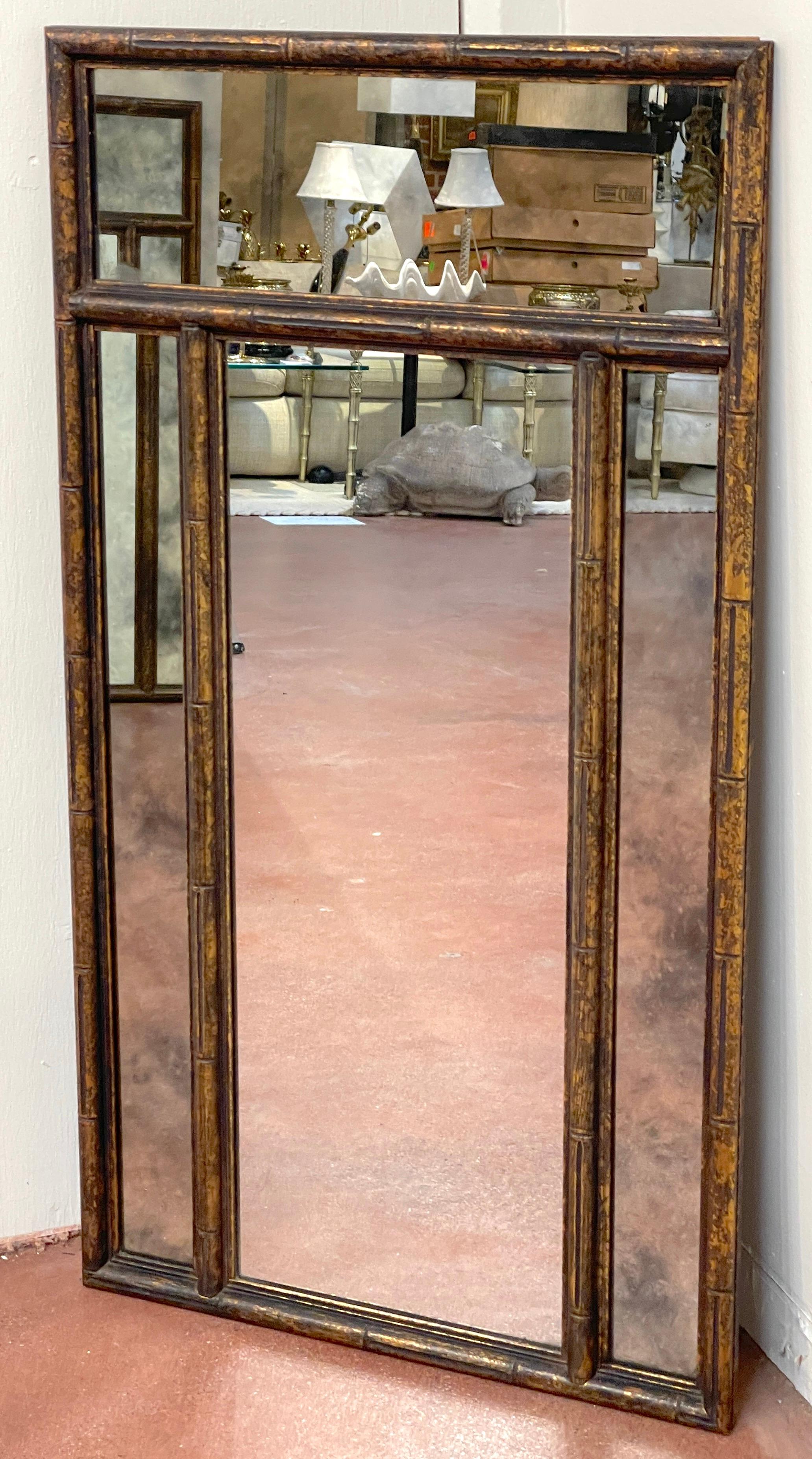 Mid-Century Modern Pair of Mid Century Bronzed Trellis Mirrors