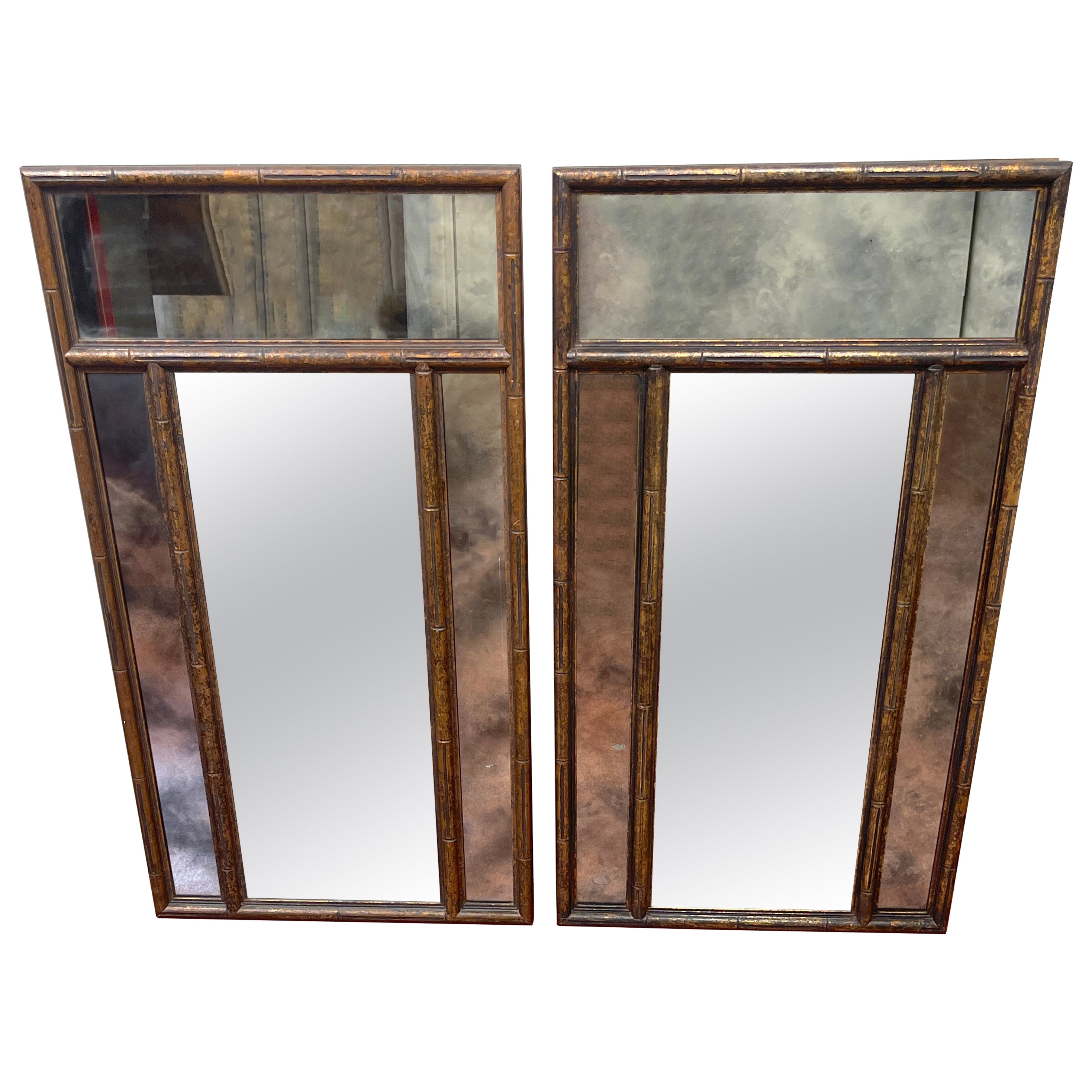 Pair of Mid Century Bronzed Trellis Mirrors