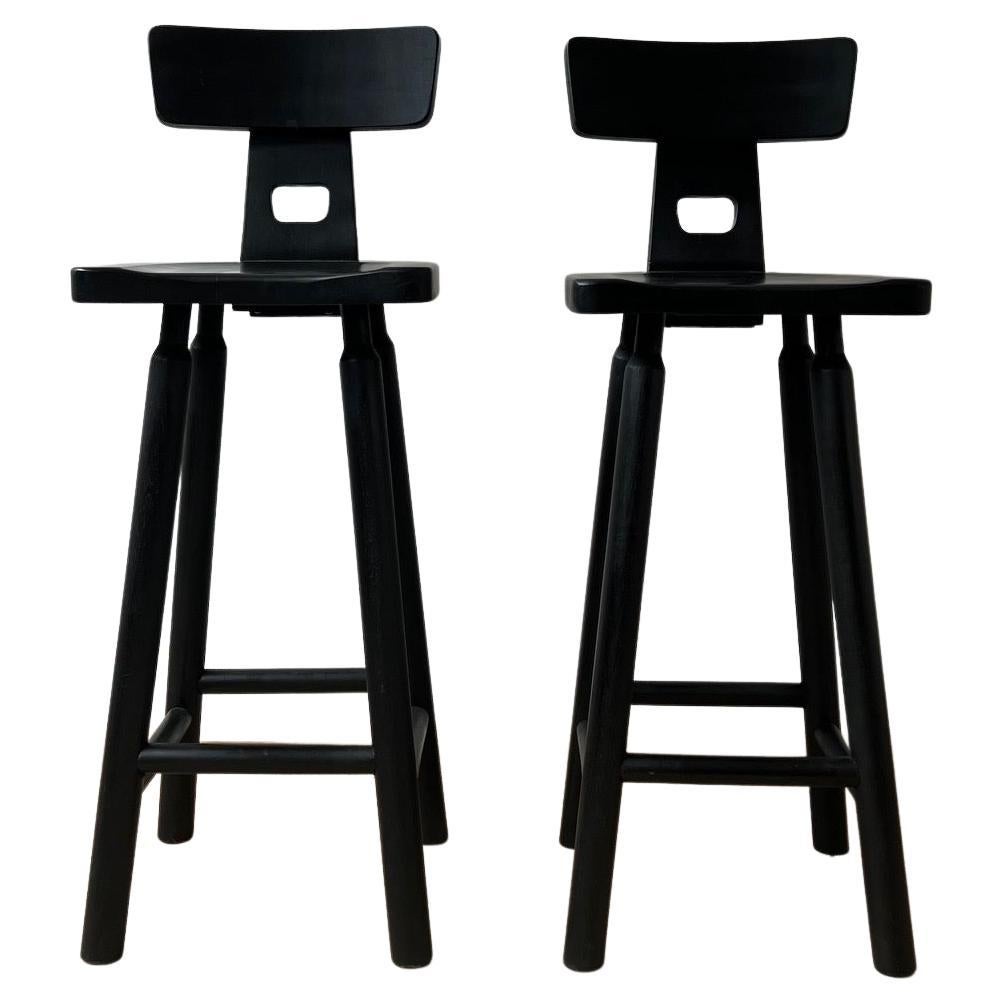 Pair of Gilbert Rohde "Z" Style Bar Stools Black Enamel at 1stDibs