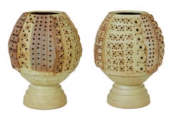 Pair of mid century Brutalist ceramic lamps by Bernard Rooke