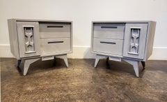 Pair of Midcentury Brutalist/Memphis Nightstands with Faux Concrete Finish