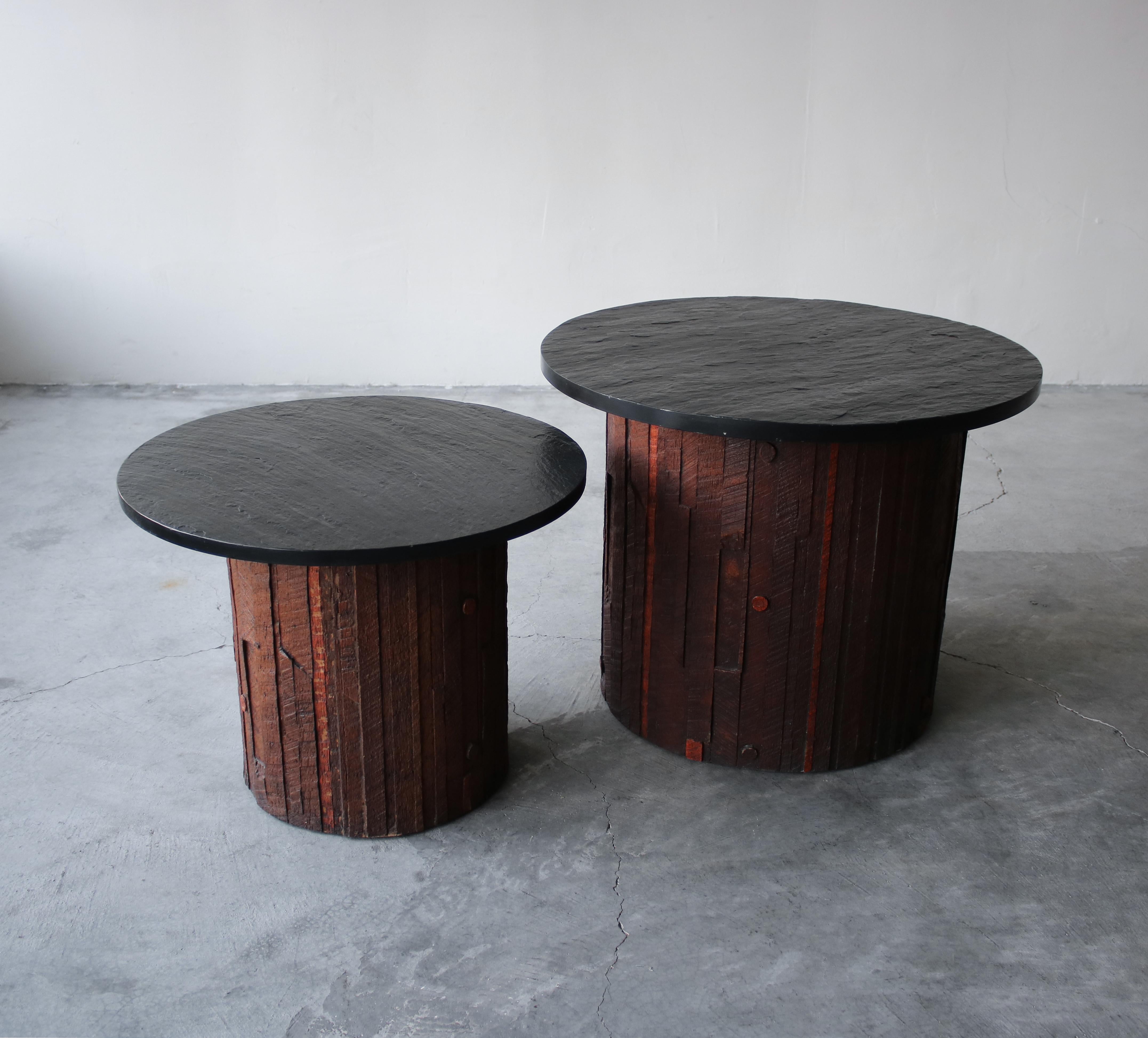 20th Century Pair of Midcentury Brutalist Slate End Tables