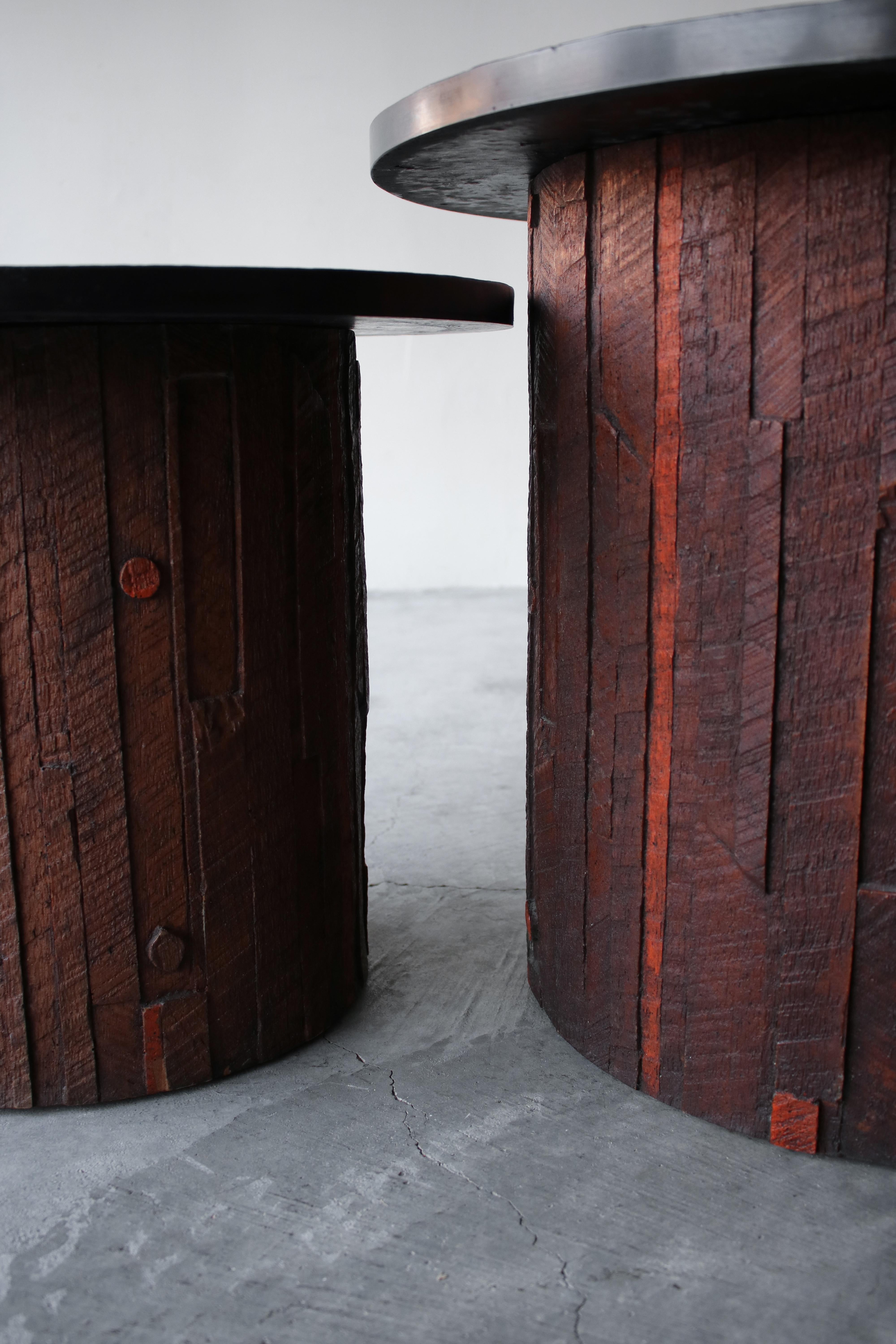 Pair of Midcentury Brutalist Slate End Tables 1