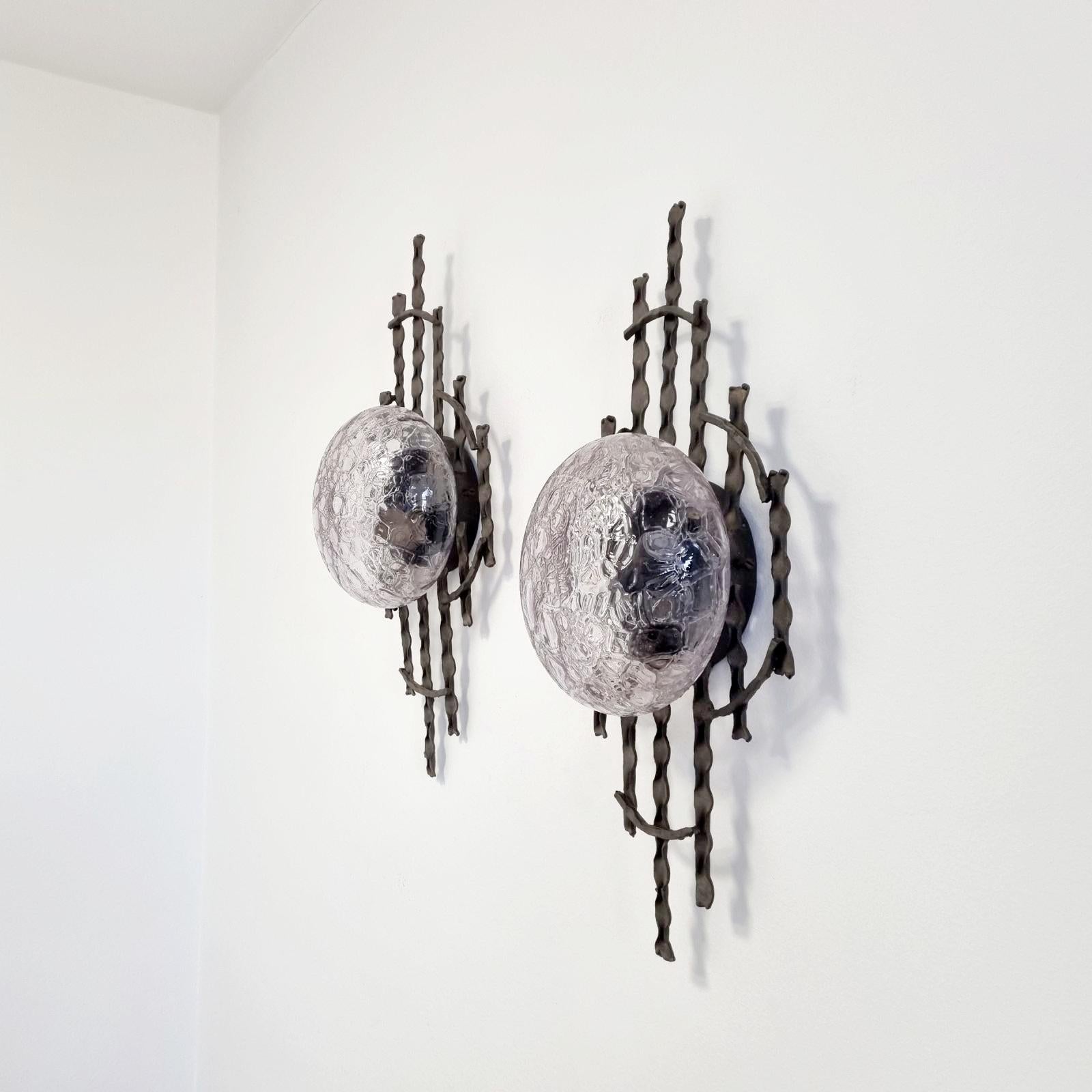Metal Pair of Mid Century Brutalist Wall Lamps, Italy 60s For Sale